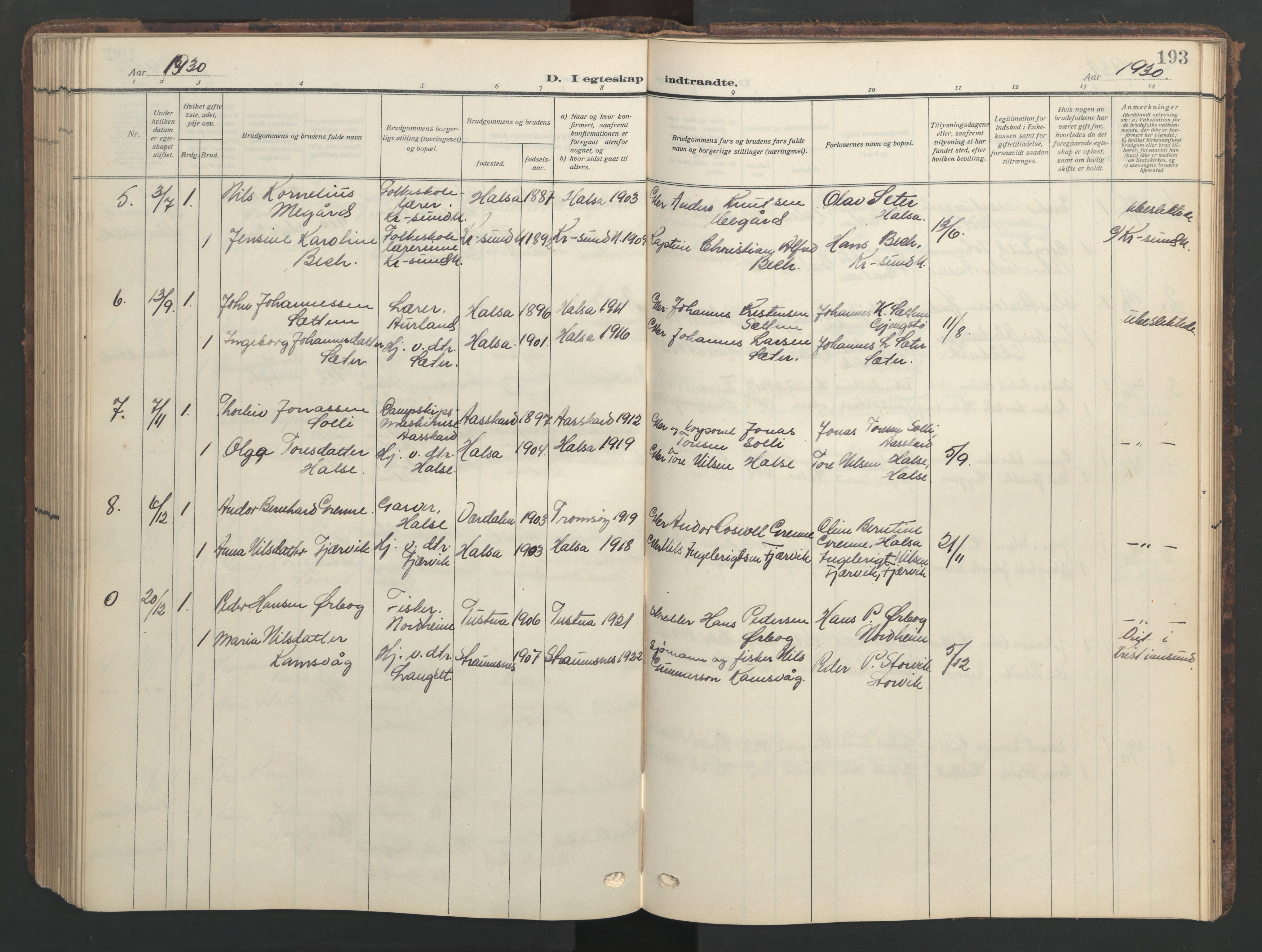 Ministerialprotokoller, klokkerbøker og fødselsregistre - Møre og Romsdal, AV/SAT-A-1454/576/L0891: Parish register (copy) no. 576C02, 1909-1946, p. 193