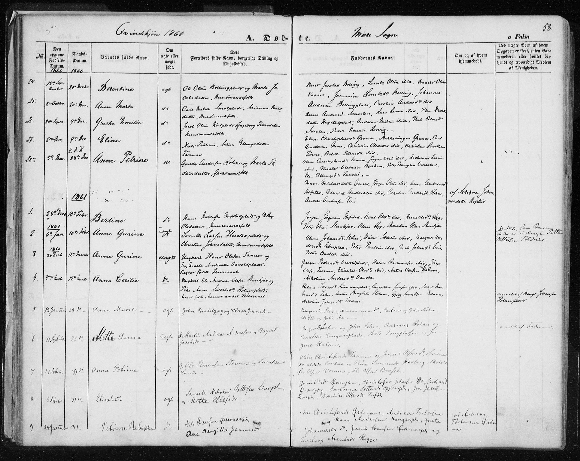 Ministerialprotokoller, klokkerbøker og fødselsregistre - Nord-Trøndelag, SAT/A-1458/735/L0342: Parish register (official) no. 735A07 /1, 1849-1862, p. 58