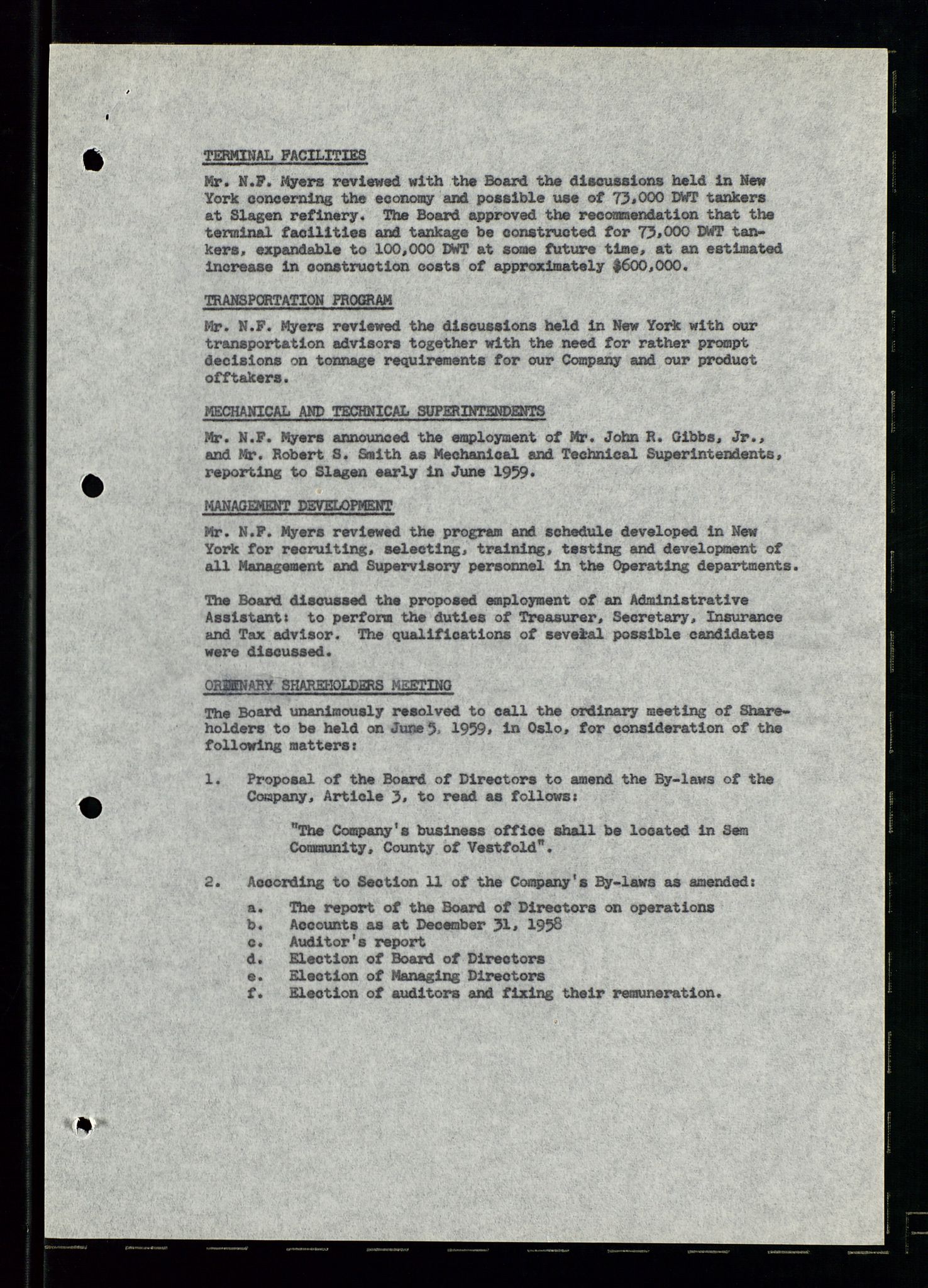 PA 1537 - A/S Essoraffineriet Norge, AV/SAST-A-101957/A/Aa/L0002/0001: Styremøter / Shareholder meetings, Board meeting minutes, 1957-1961, p. 120