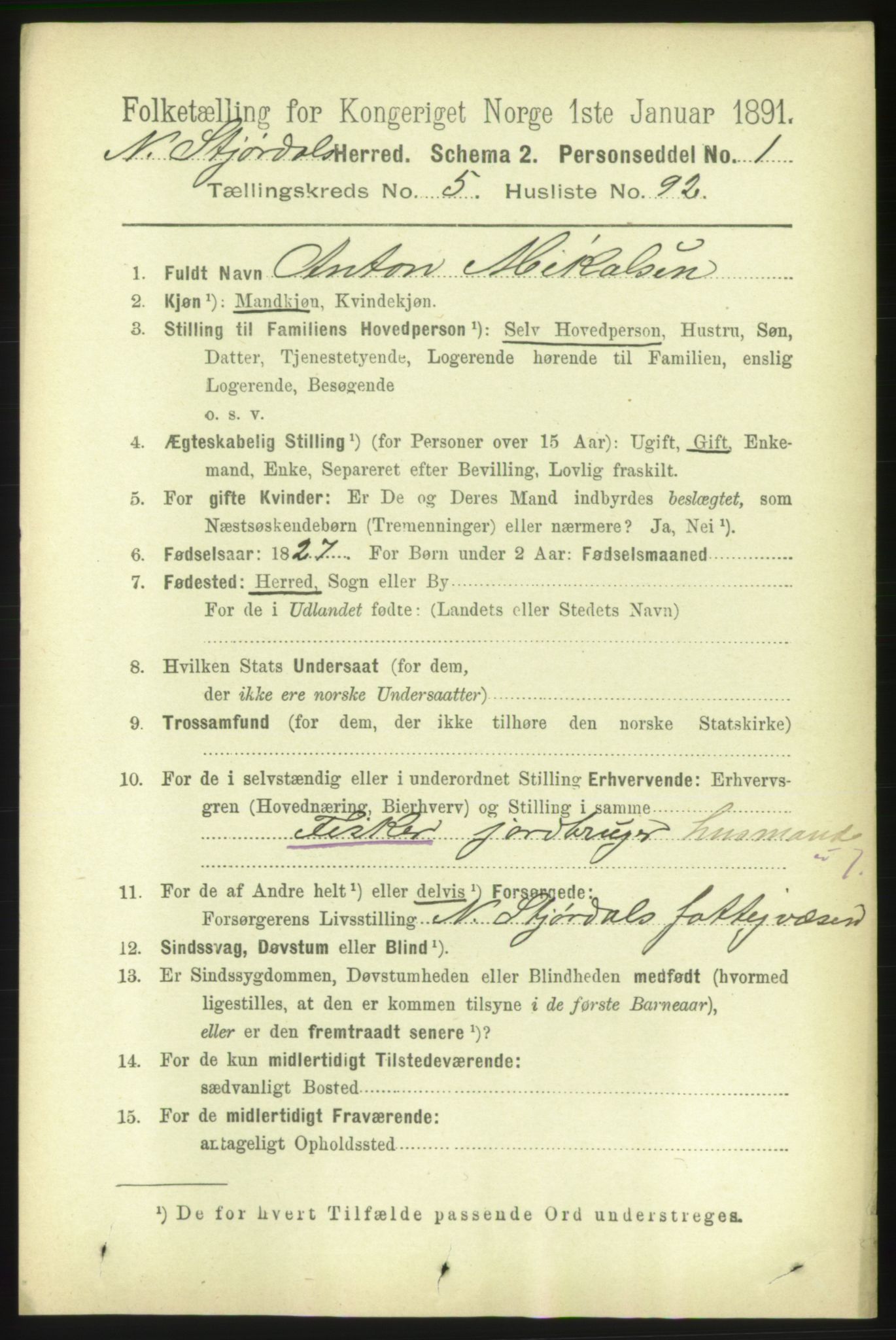 RA, 1891 census for 1714 Nedre Stjørdal, 1891, p. 2497