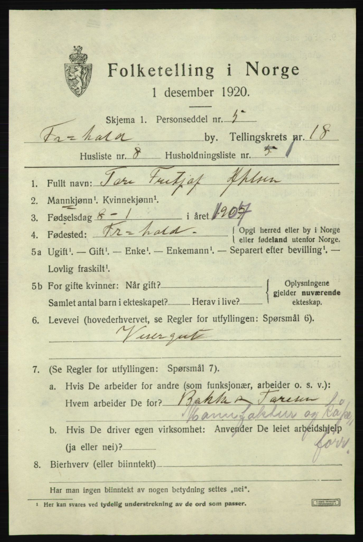 SAO, 1920 census for Fredrikshald, 1920, p. 27231