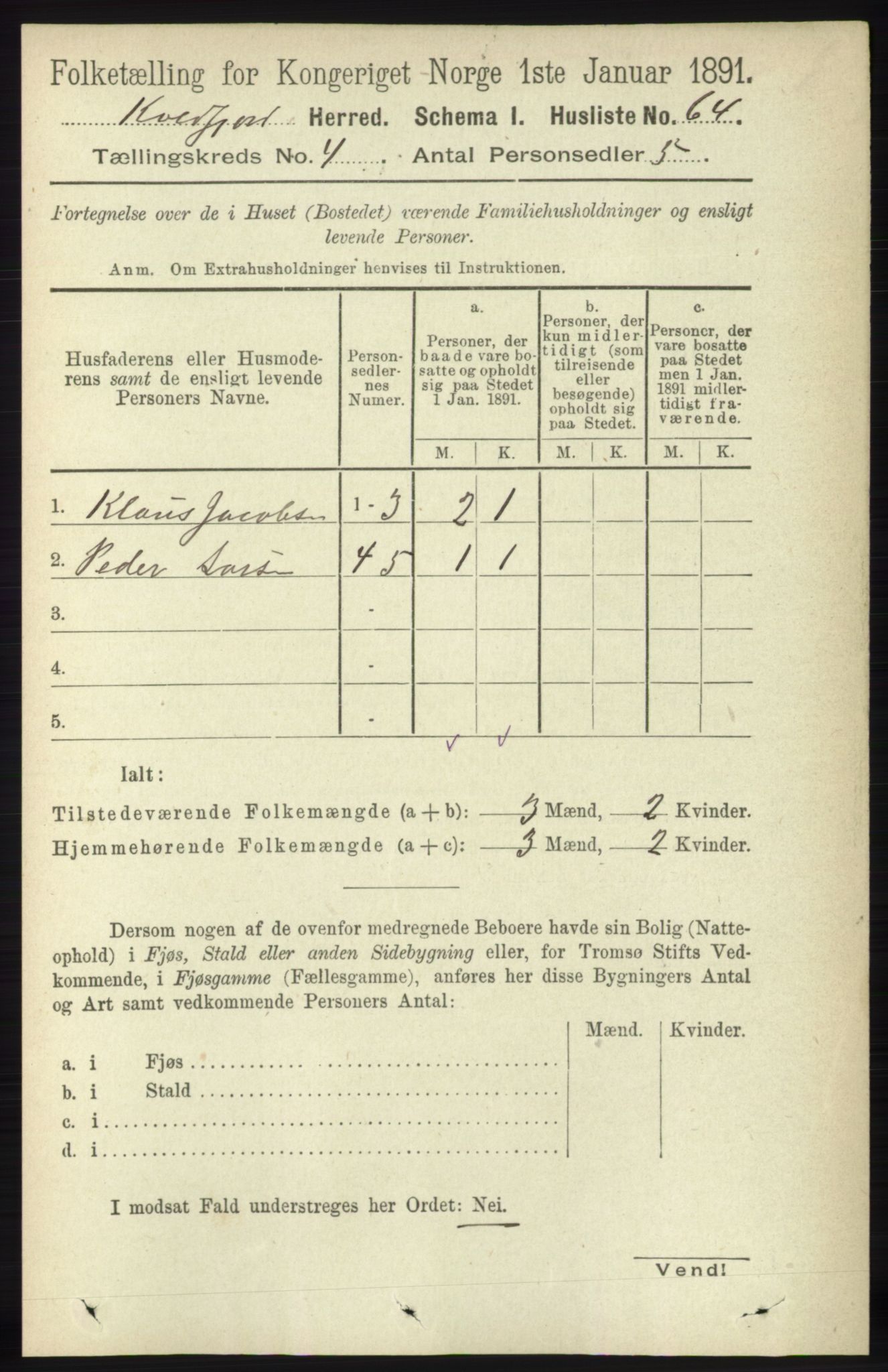 RA, 1891 census for 1911 Kvæfjord, 1891, p. 1813