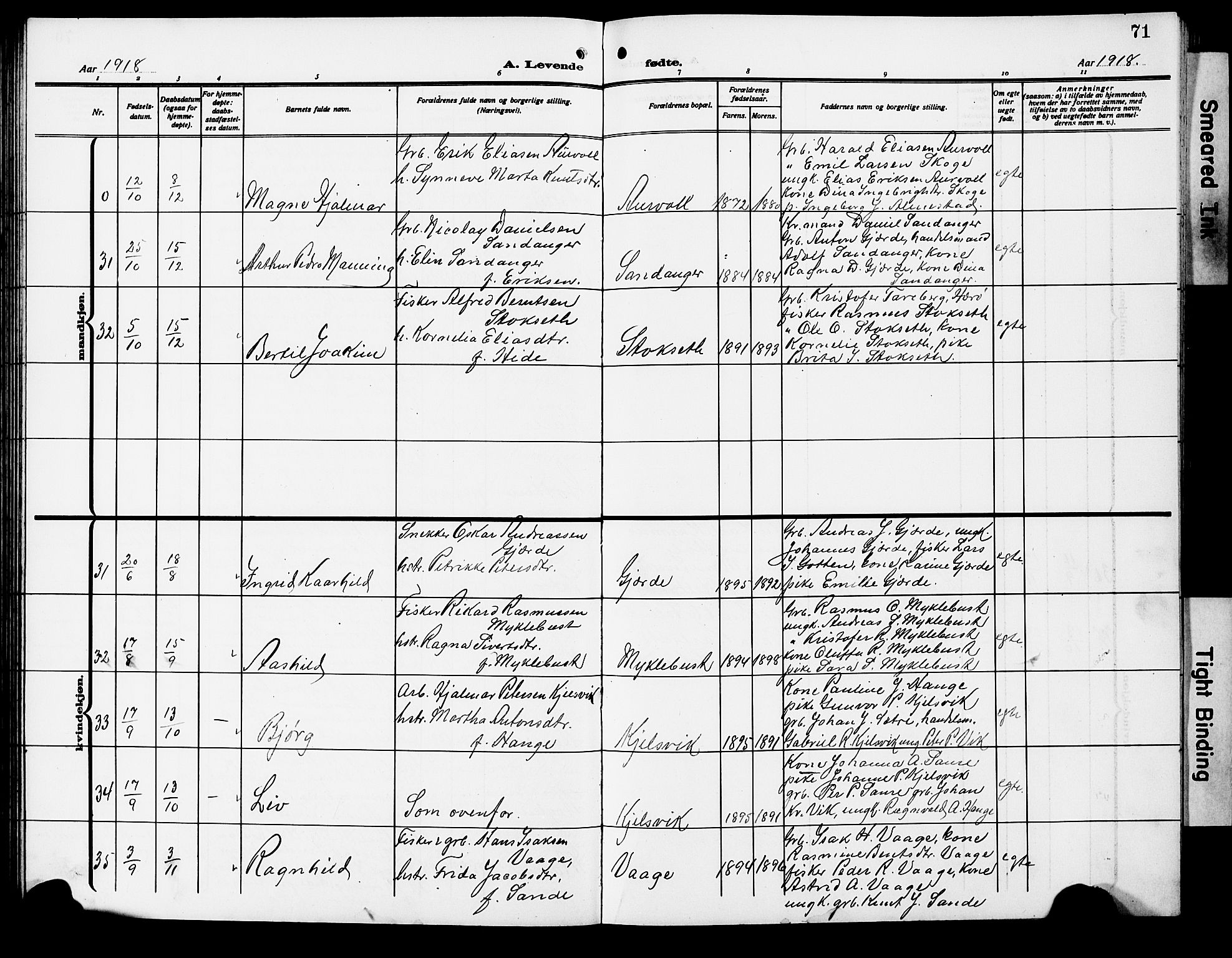 Ministerialprotokoller, klokkerbøker og fødselsregistre - Møre og Romsdal, AV/SAT-A-1454/503/L0050: Parish register (copy) no. 503C05, 1909-1922, p. 71