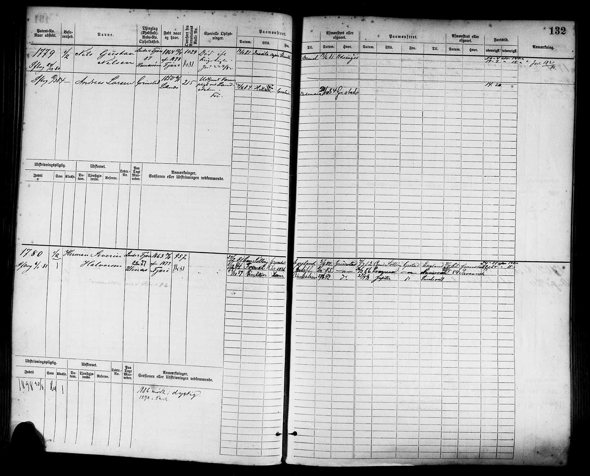 Grimstad mønstringskrets, AV/SAK-2031-0013/F/Fb/L0003: Hovedrulle nr 1517-2276, F-6, 1877-1888, p. 138