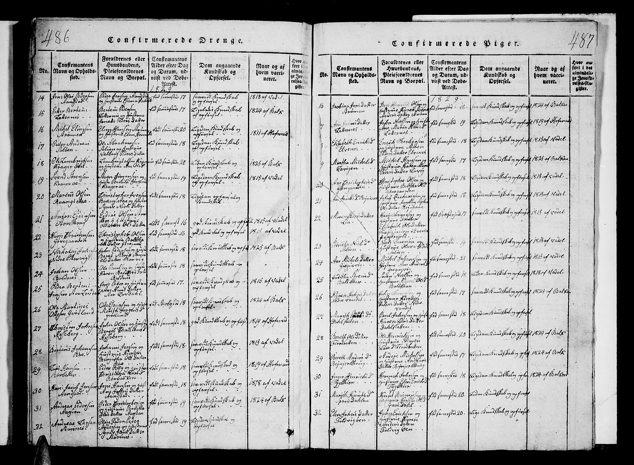 Ibestad sokneprestembete, AV/SATØ-S-0077/H/Ha/Hab/L0002klokker: Parish register (copy) no. 2, 1821-1833, p. 486-487