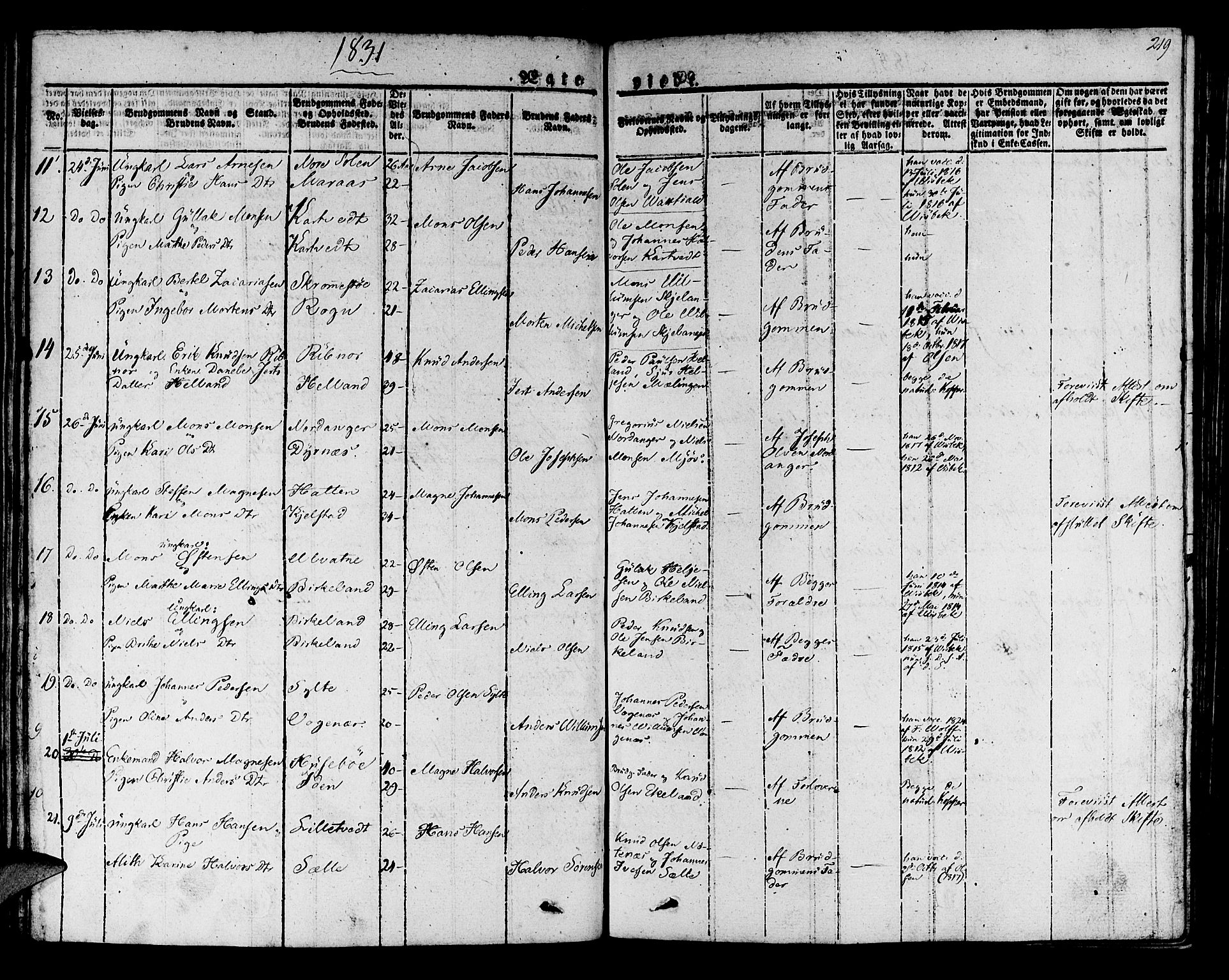 Manger sokneprestembete, AV/SAB-A-76801/H/Haa: Parish register (official) no. A 4, 1824-1838, p. 219