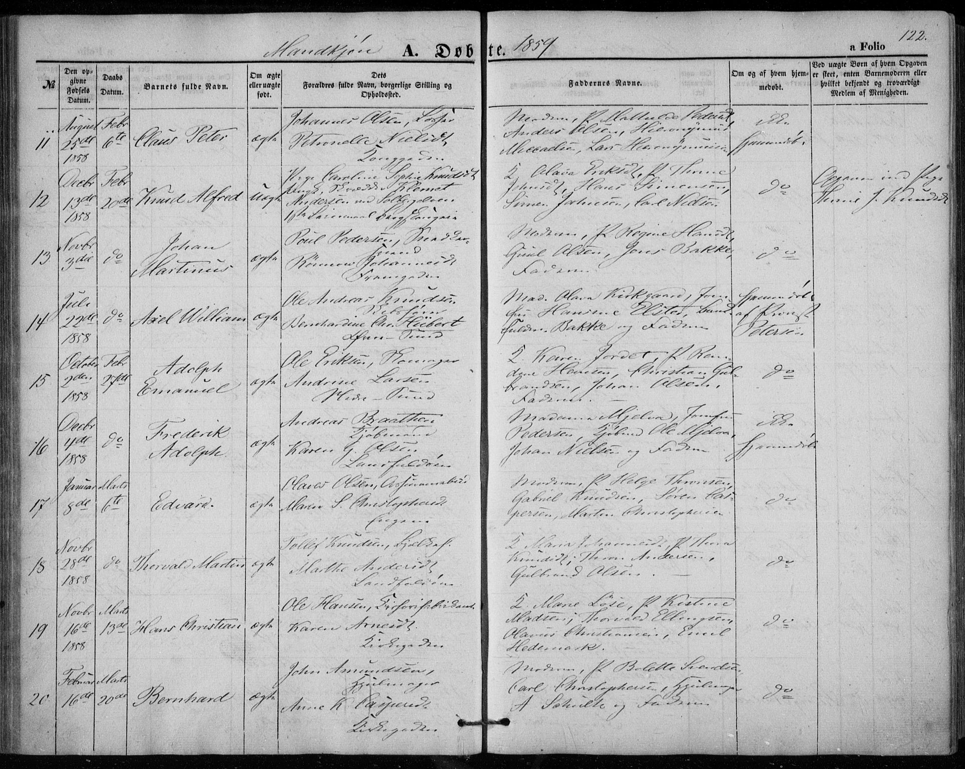 Bragernes kirkebøker, AV/SAKO-A-6/F/Fb/L0002: Parish register (official) no. II 2, 1848-1859, p. 122