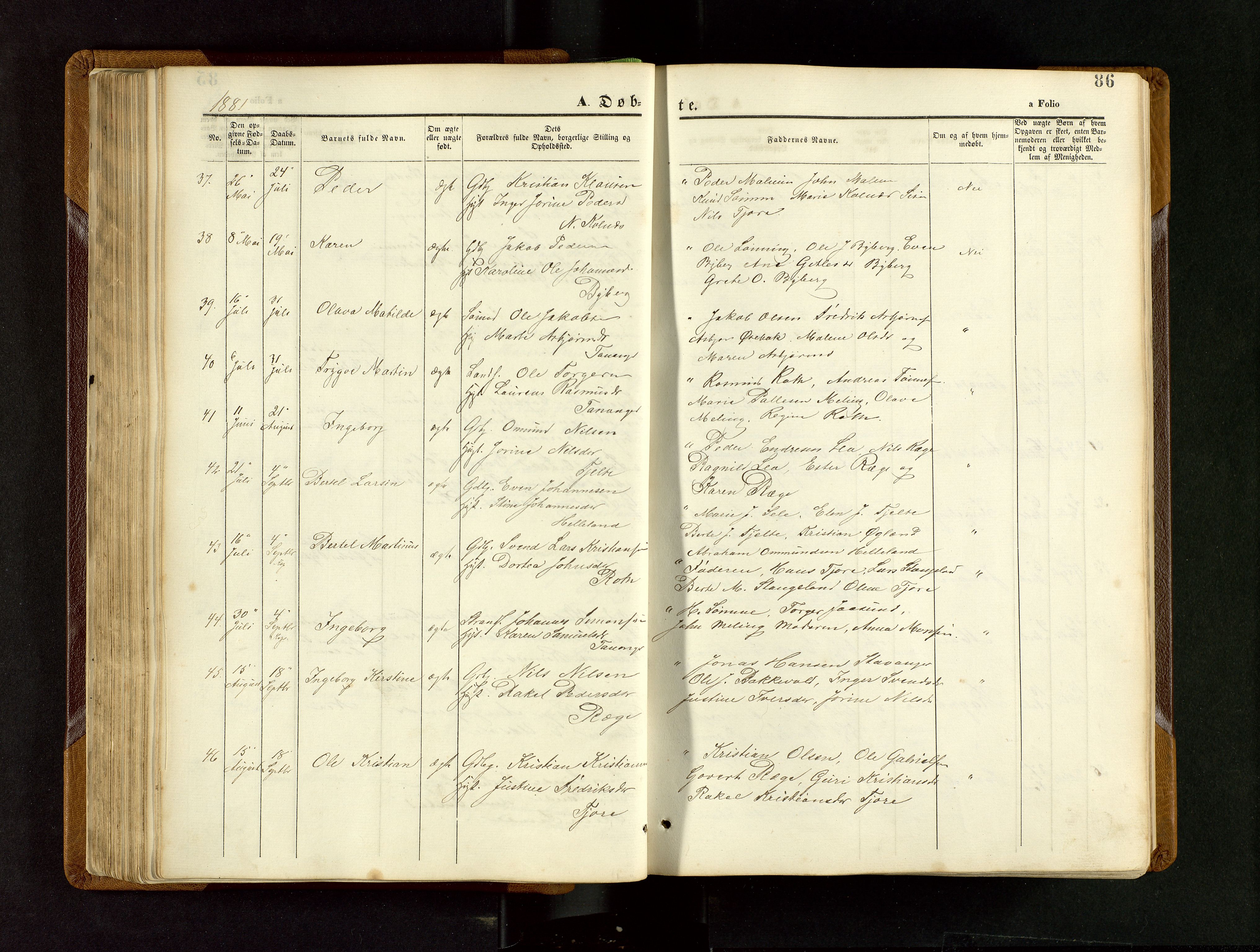 Håland sokneprestkontor, SAST/A-101802/001/30BB/L0003: Parish register (copy) no. B 3, 1873-1893, p. 86