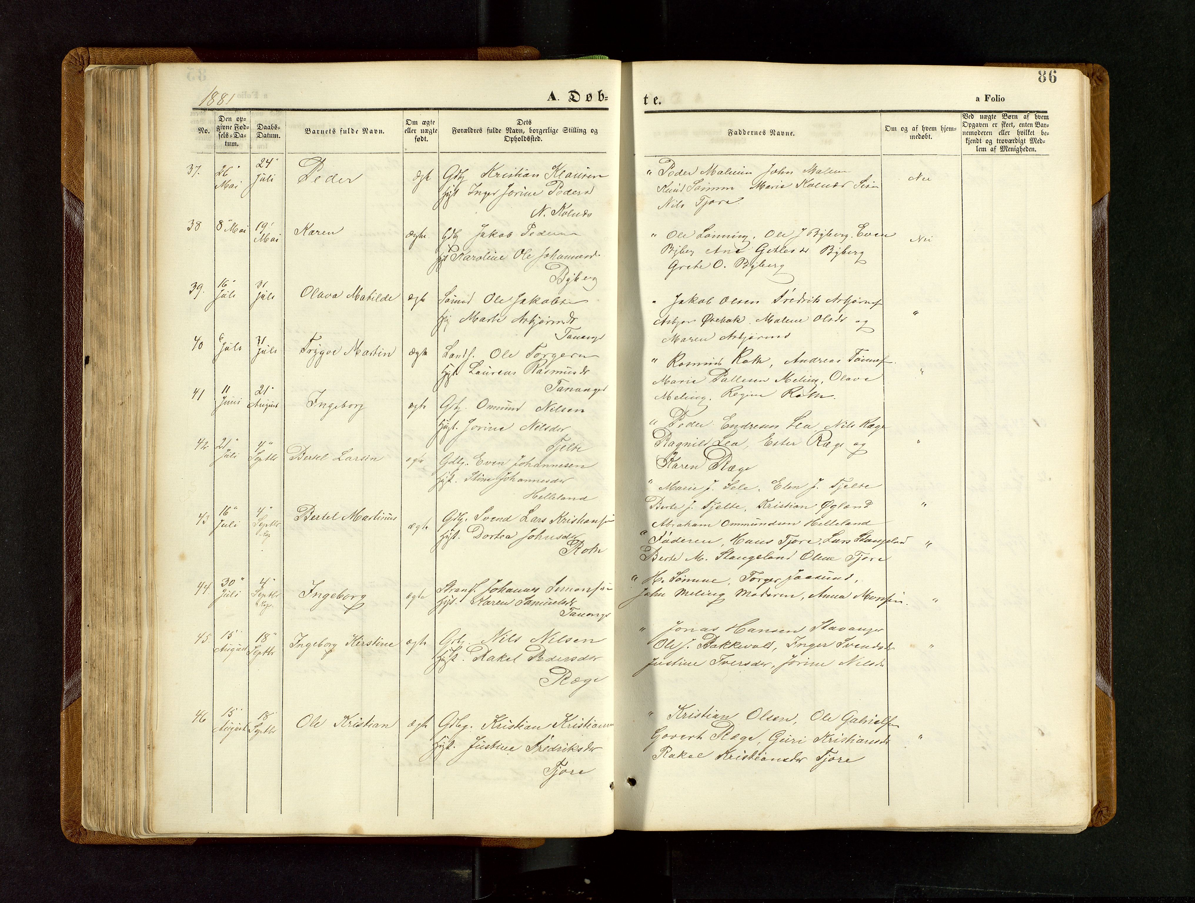 Håland sokneprestkontor, AV/SAST-A-101802/001/30BB/L0003: Parish register (copy) no. B 3, 1873-1893, p. 86
