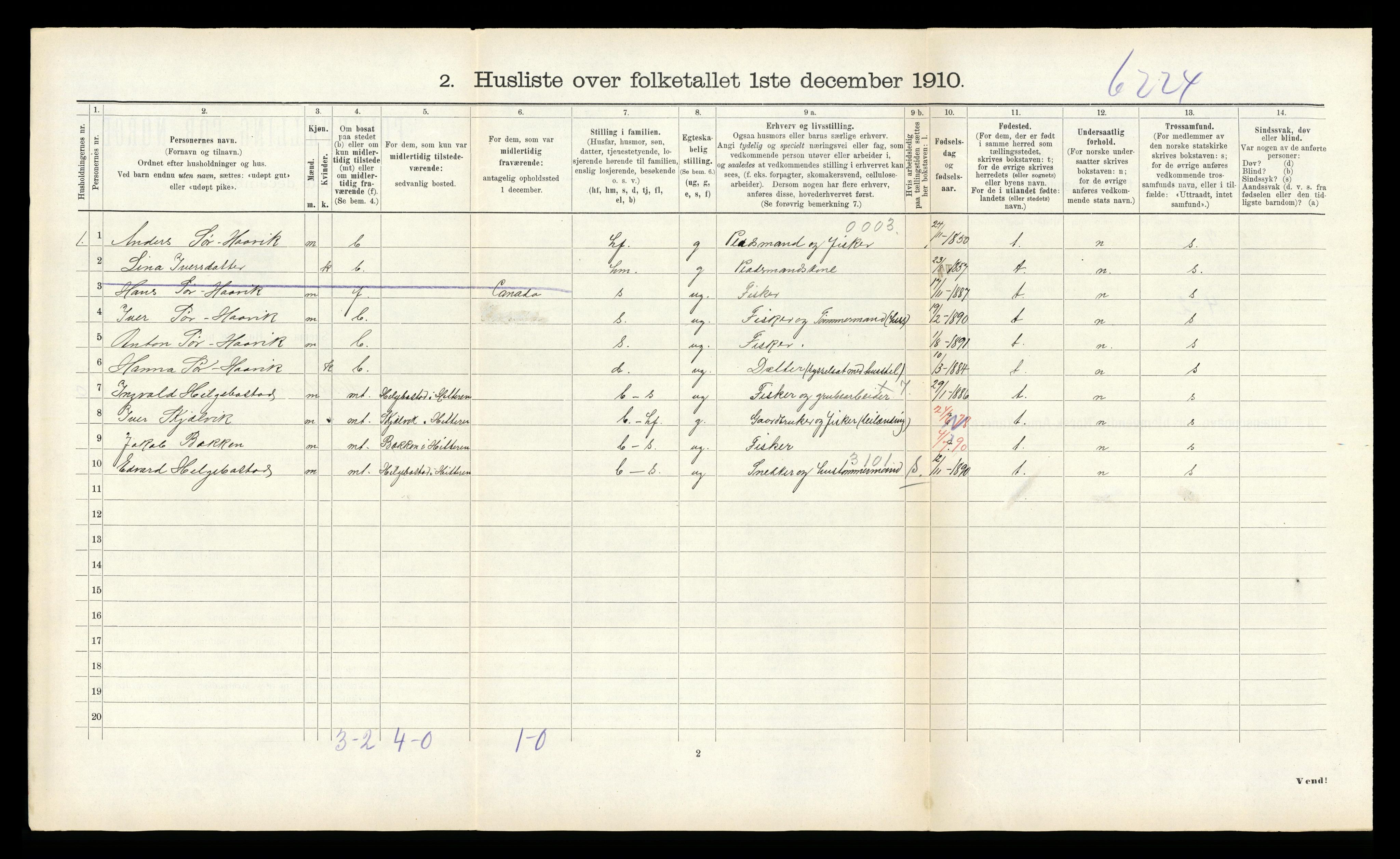 RA, 1910 census for Hitra, 1910, p. 508