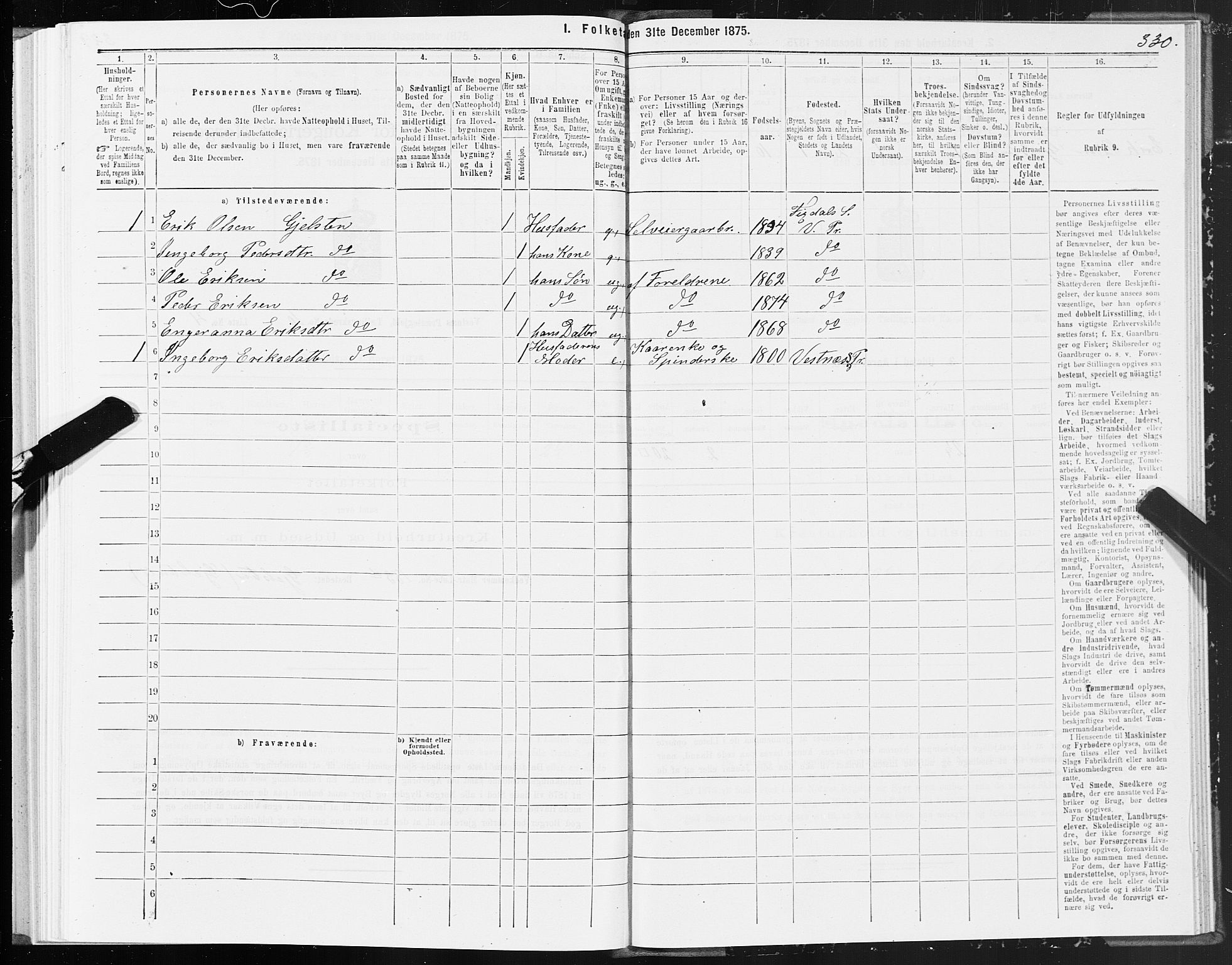 SAT, 1875 census for 1535P Vestnes, 1875, p. 3330