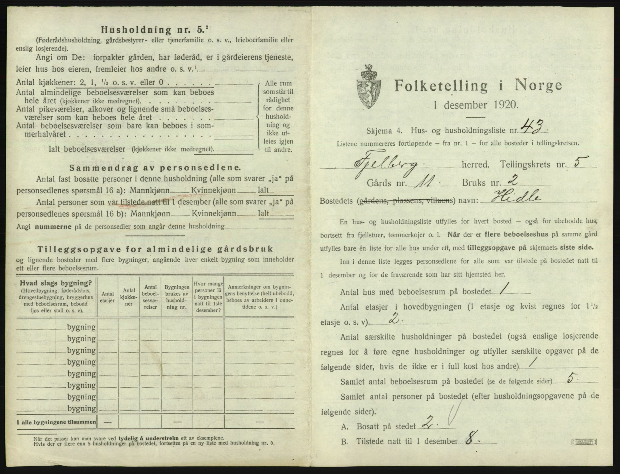 SAB, 1920 census for Fjelberg, 1920, p. 309