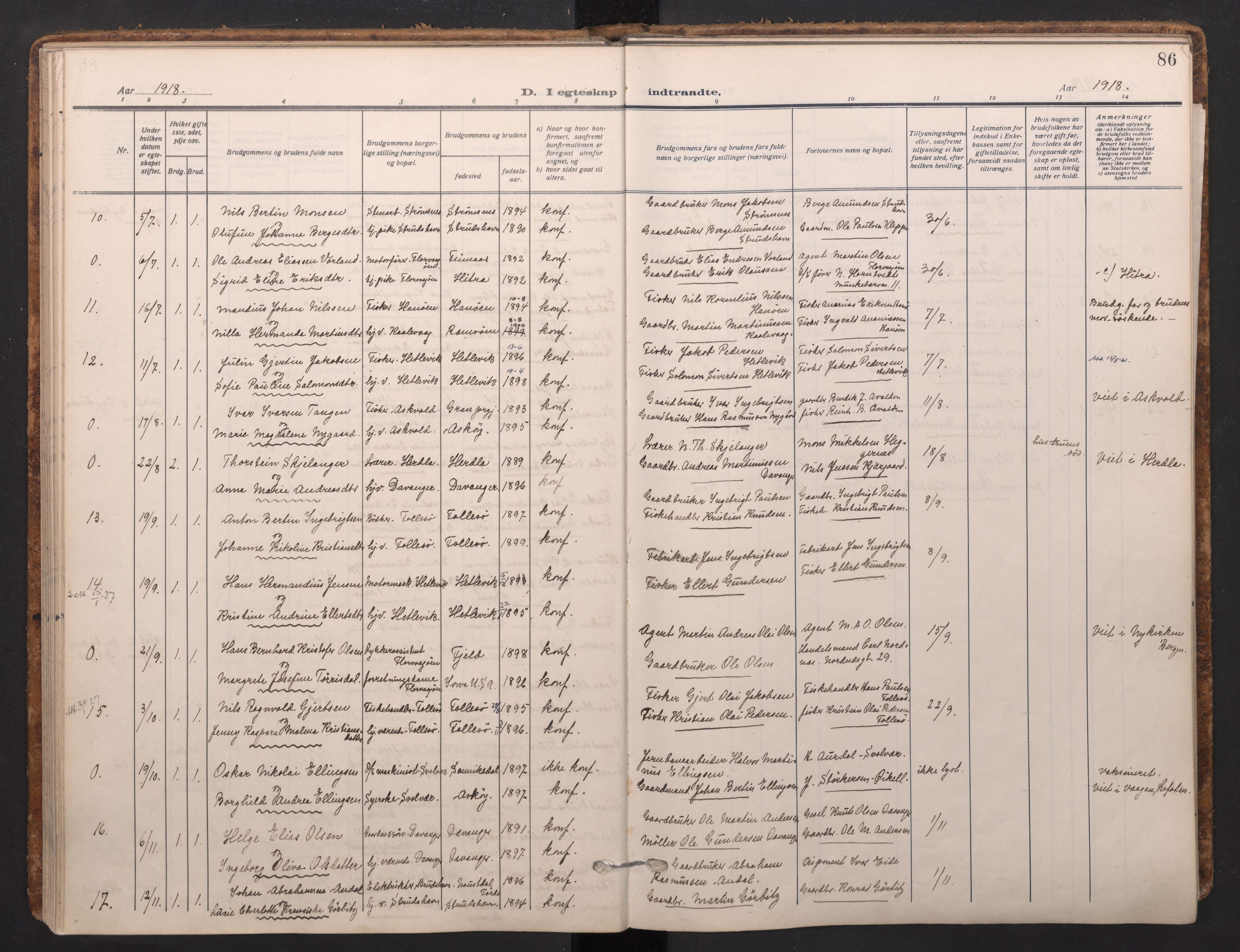 Askøy Sokneprestembete, AV/SAB-A-74101/H/Ha/Haa/Haad/L0002: Parish register (official) no. D 2, 1915-1935, p. 86