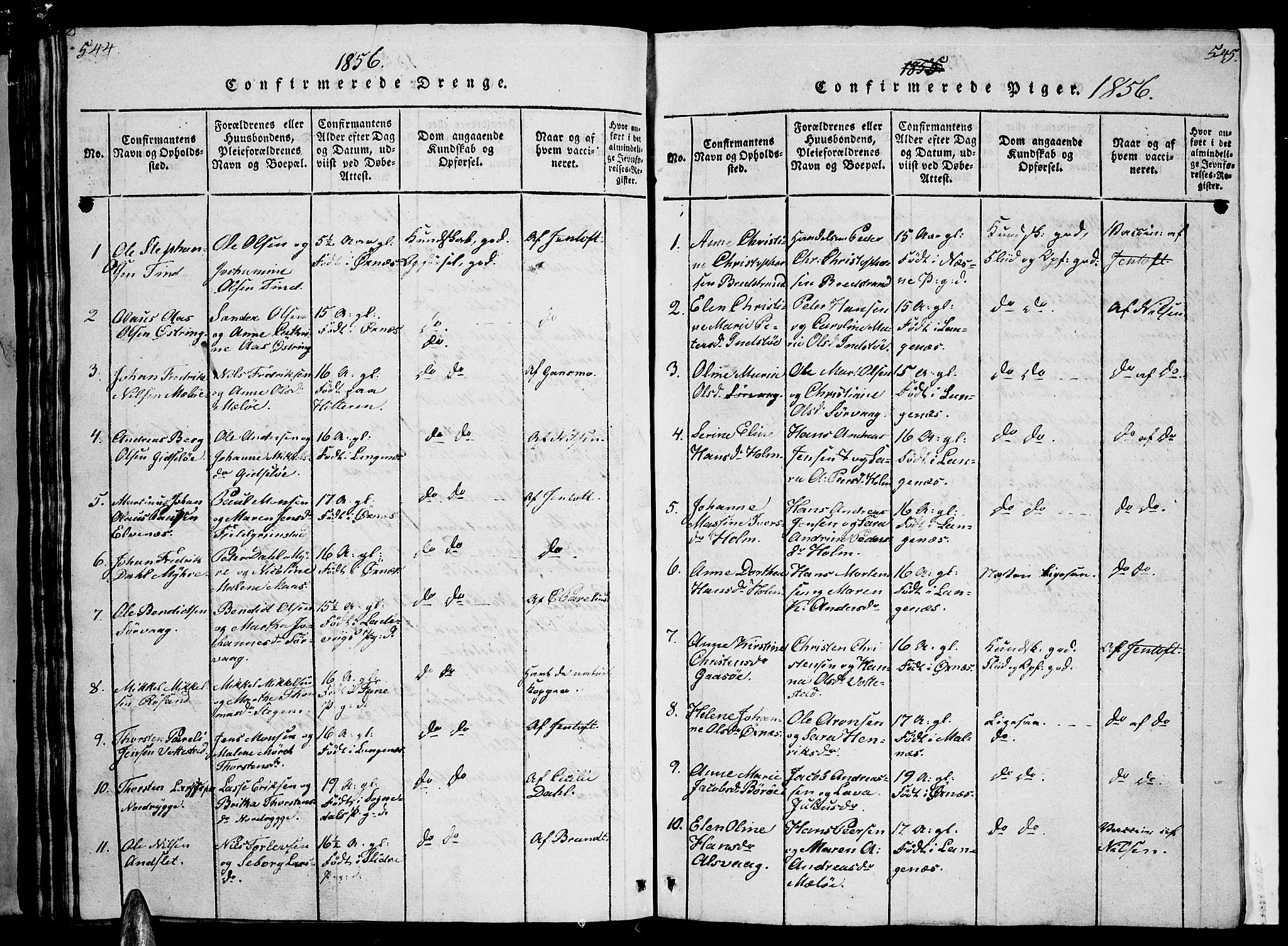 Ministerialprotokoller, klokkerbøker og fødselsregistre - Nordland, AV/SAT-A-1459/893/L1346: Parish register (copy) no. 893C01, 1820-1858, p. 544-545