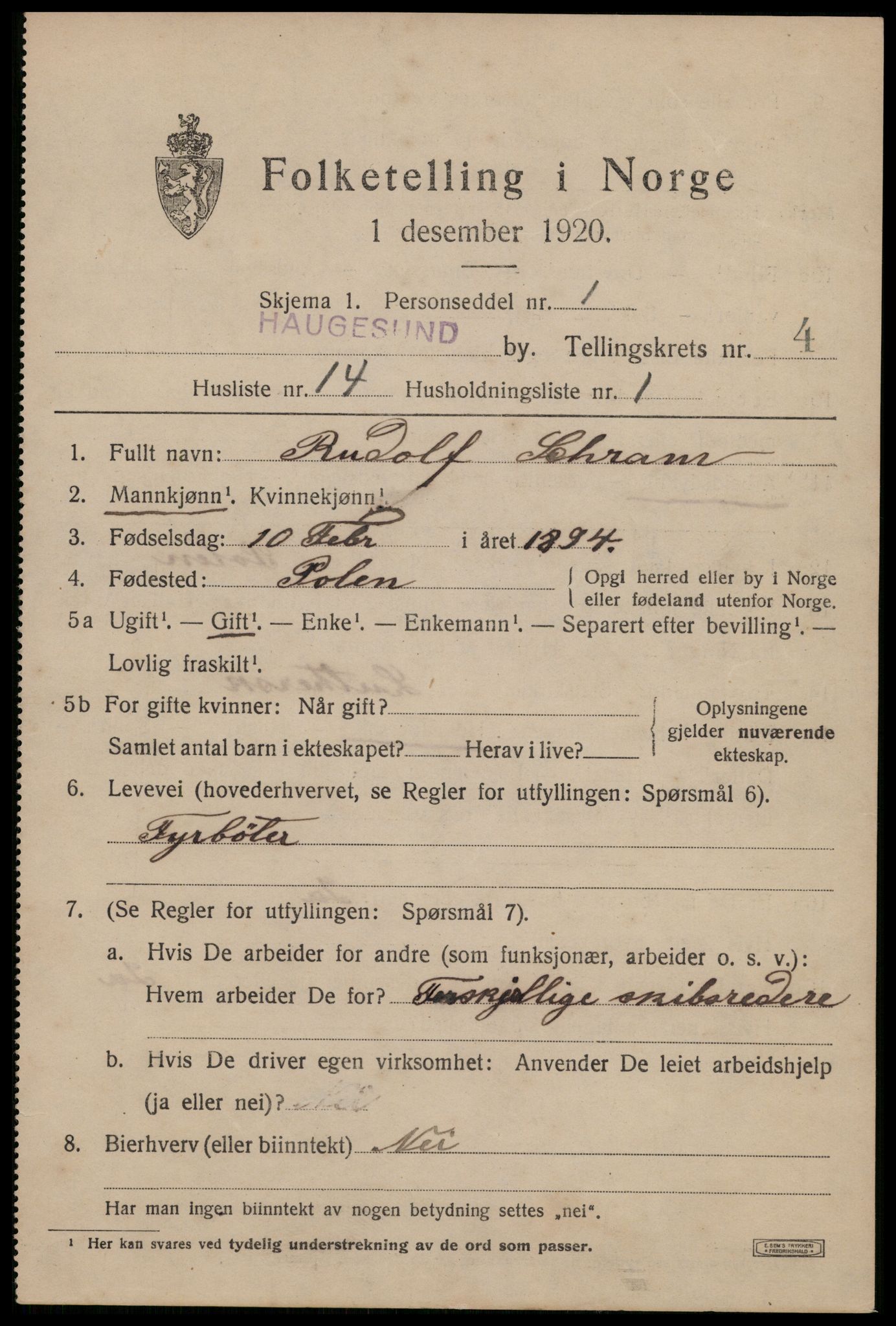 SAST, 1920 census for Haugesund, 1920, p. 15475
