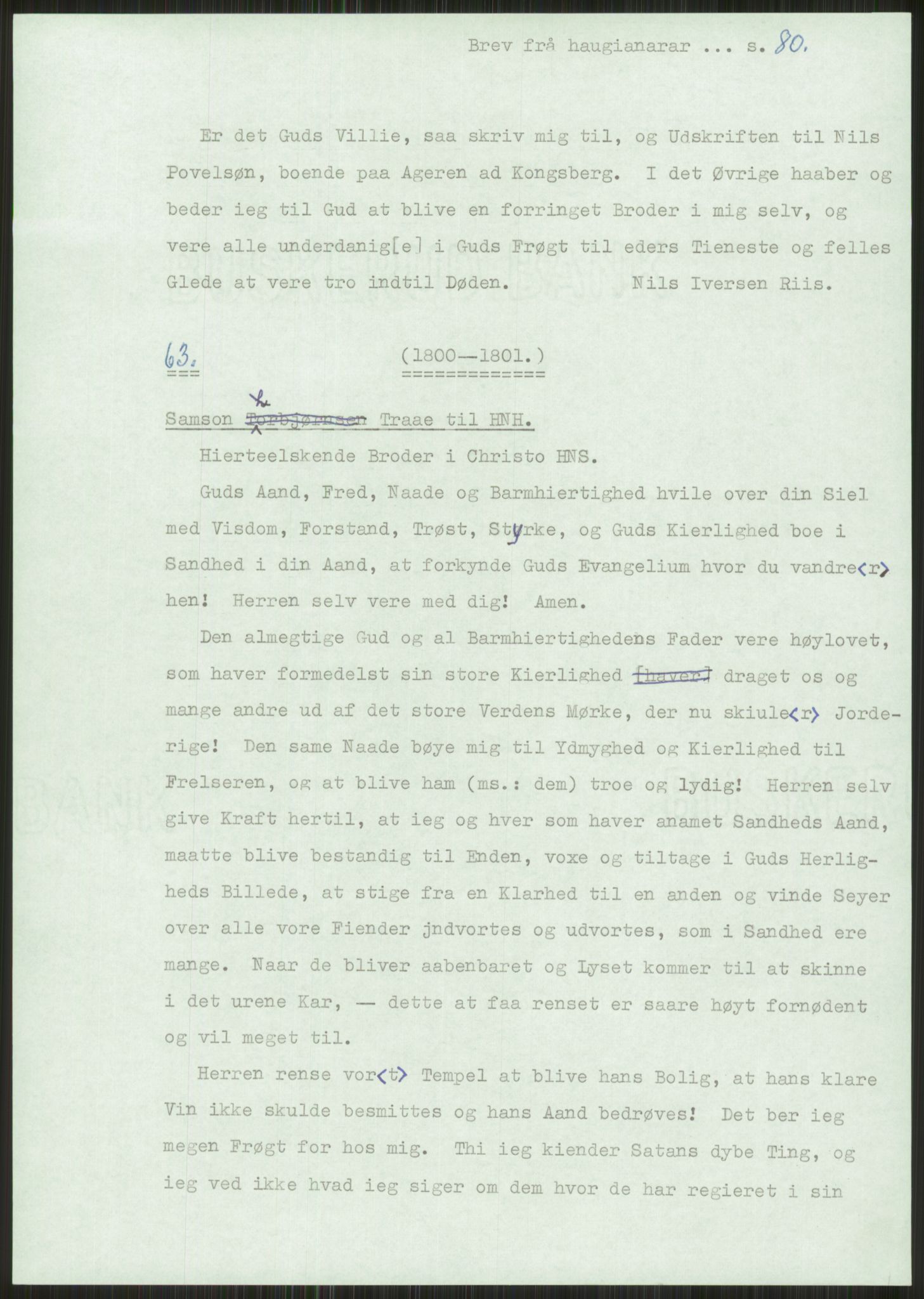 Samlinger til kildeutgivelse, Haugianerbrev, AV/RA-EA-6834/F/L0001: Haugianerbrev I: 1760-1804, 1760-1804, p. 80