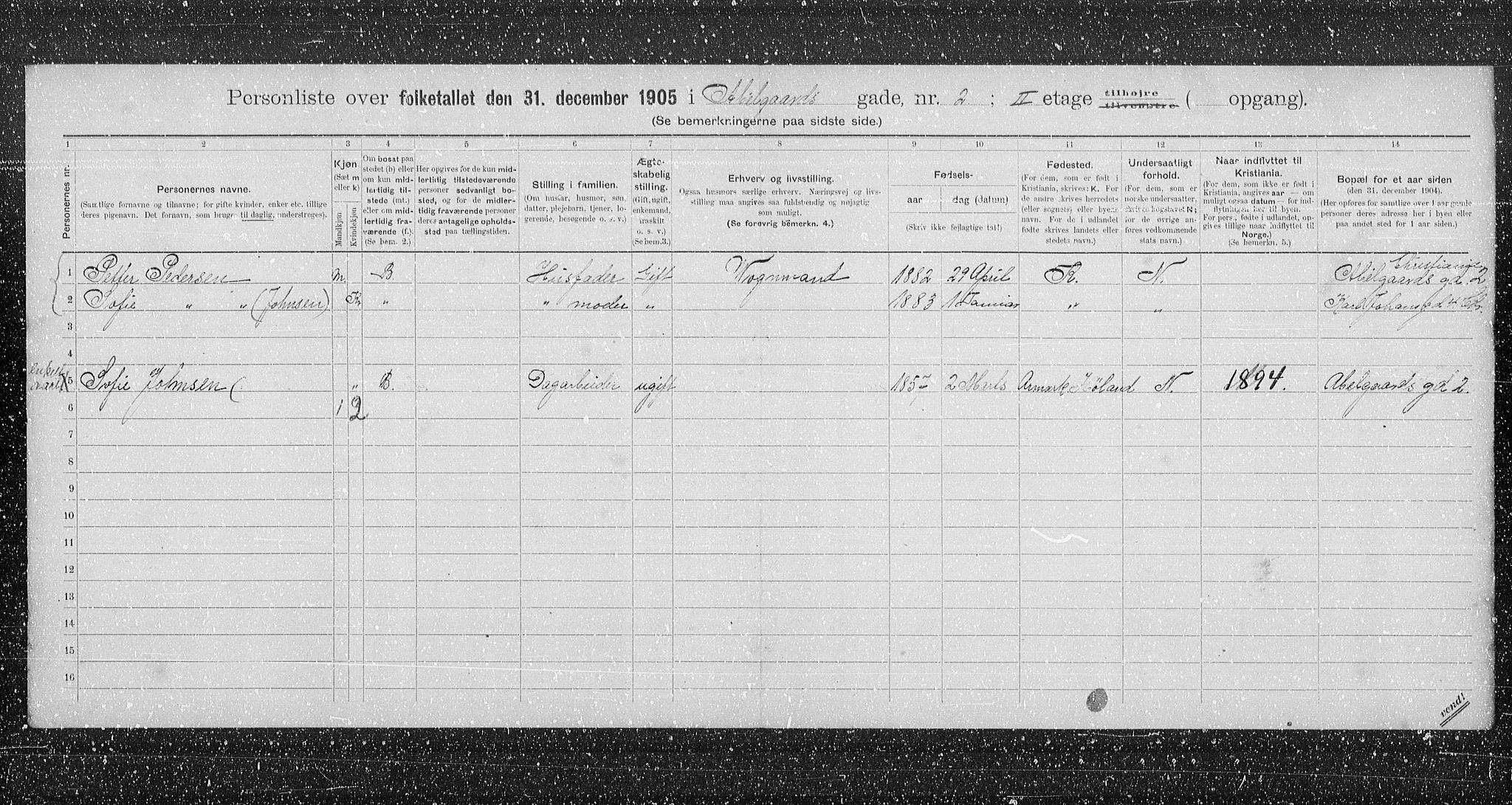 OBA, Municipal Census 1905 for Kristiania, 1905, p. 6