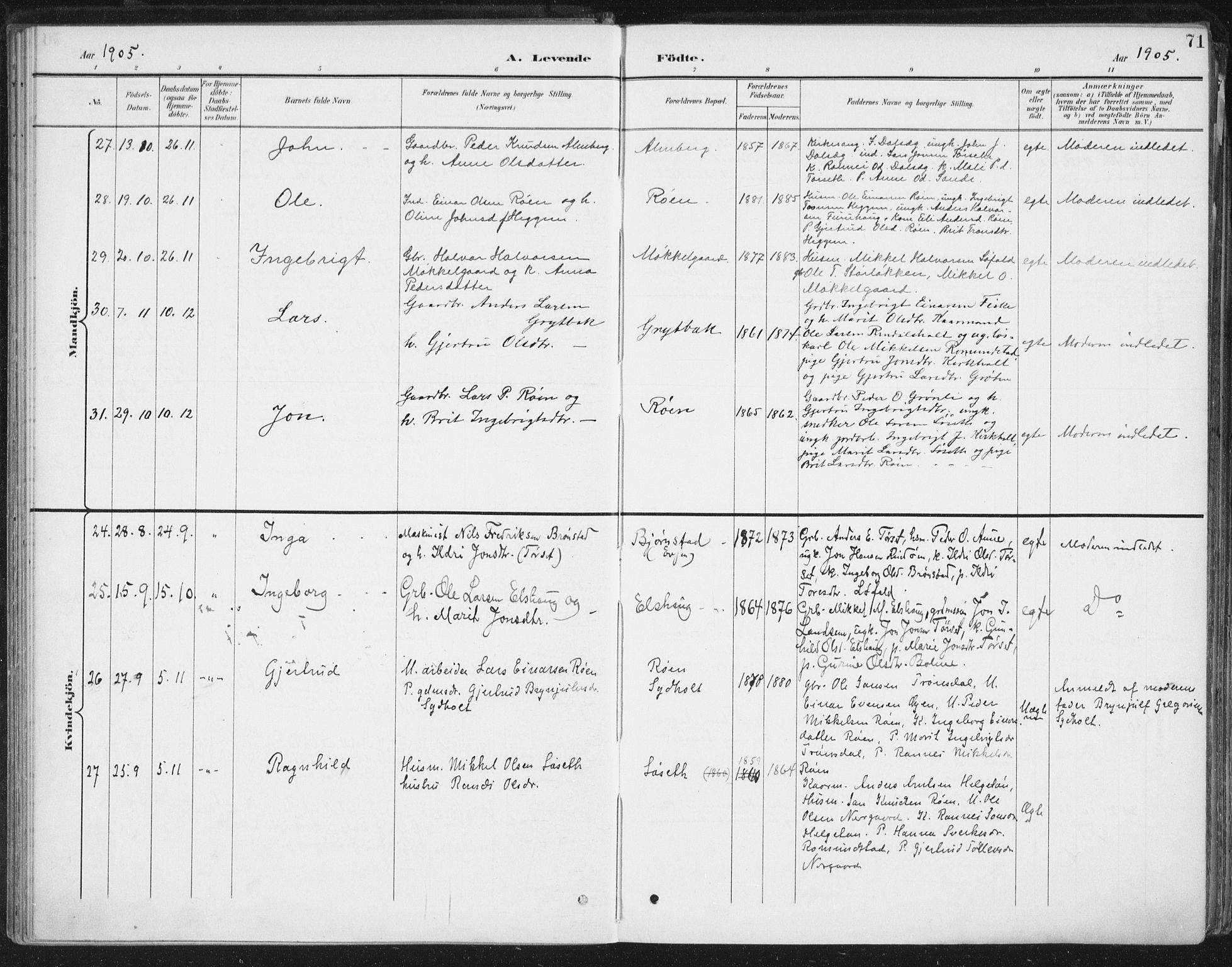 Ministerialprotokoller, klokkerbøker og fødselsregistre - Møre og Romsdal, AV/SAT-A-1454/598/L1072: Parish register (official) no. 598A06, 1896-1910, p. 71