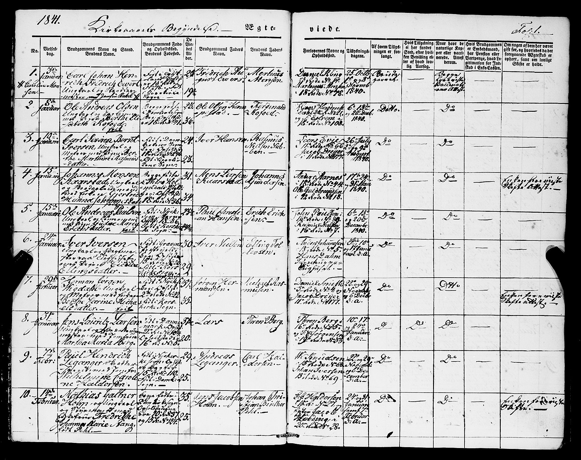 Domkirken sokneprestembete, SAB/A-74801/H/Haa/L0033: Parish register (official) no. D 1, 1841-1853, p. 1