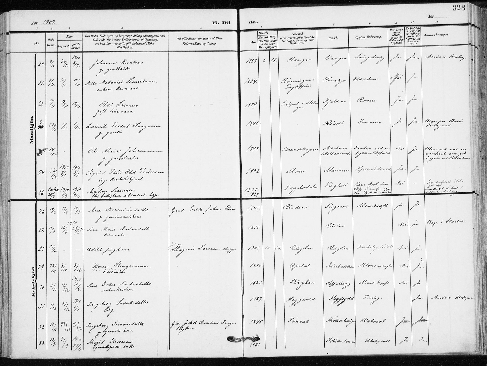 Målselv sokneprestembete, AV/SATØ-S-1311/G/Ga/Gaa/L0011kirke: Parish register (official) no. 11, 1904-1918, p. 328