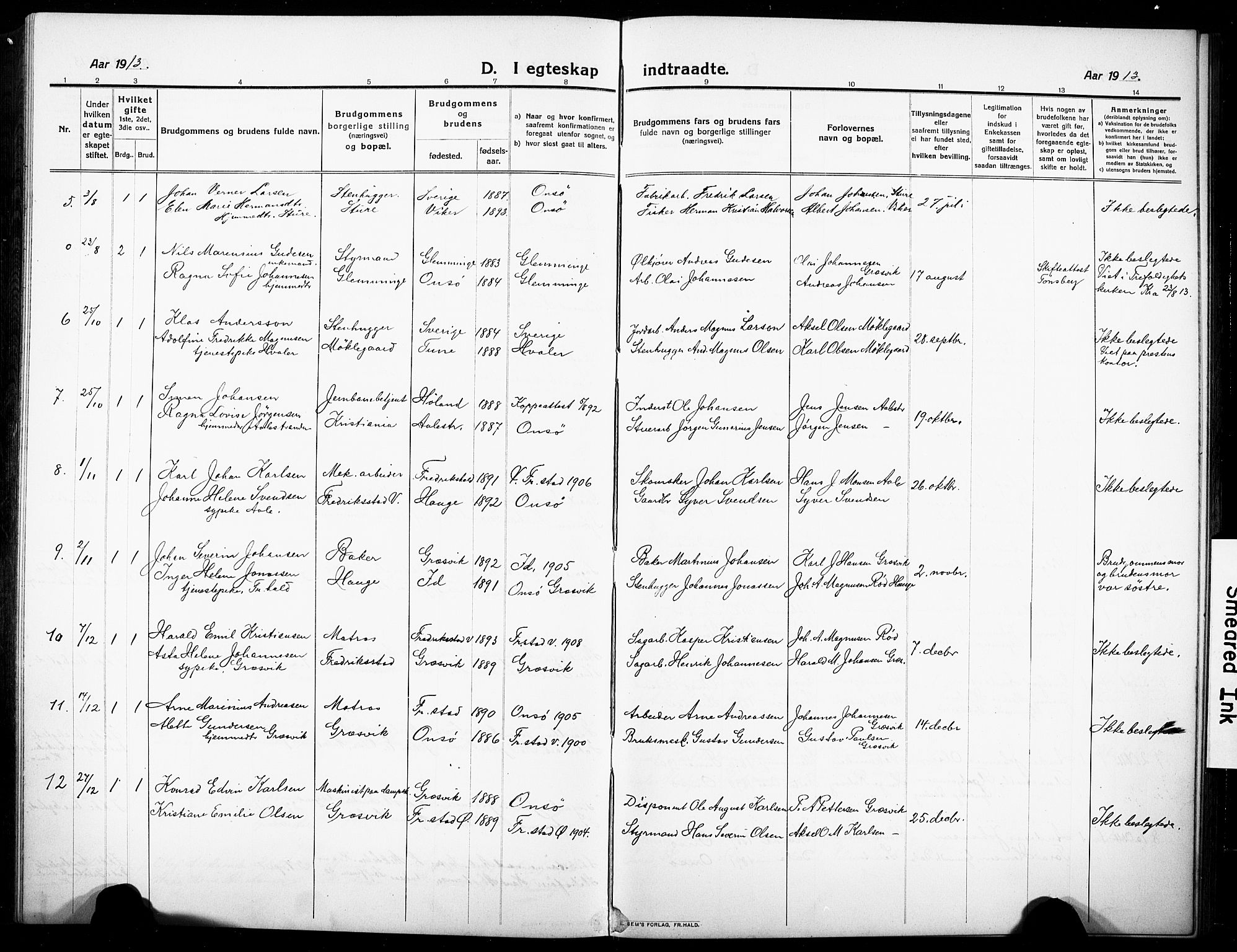 Onsøy prestekontor Kirkebøker, SAO/A-10914/G/Gb/L0002: Parish register (copy) no. II 2, 1911-1933