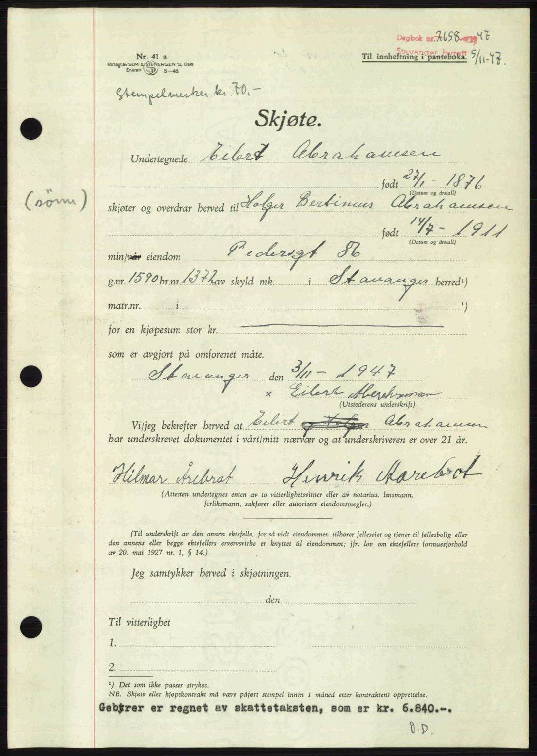 Stavanger byrett, SAST/A-100455/002/G/Gb/L0022: Mortgage book no. A11, 1947-1948, Diary no: : 2658/1947