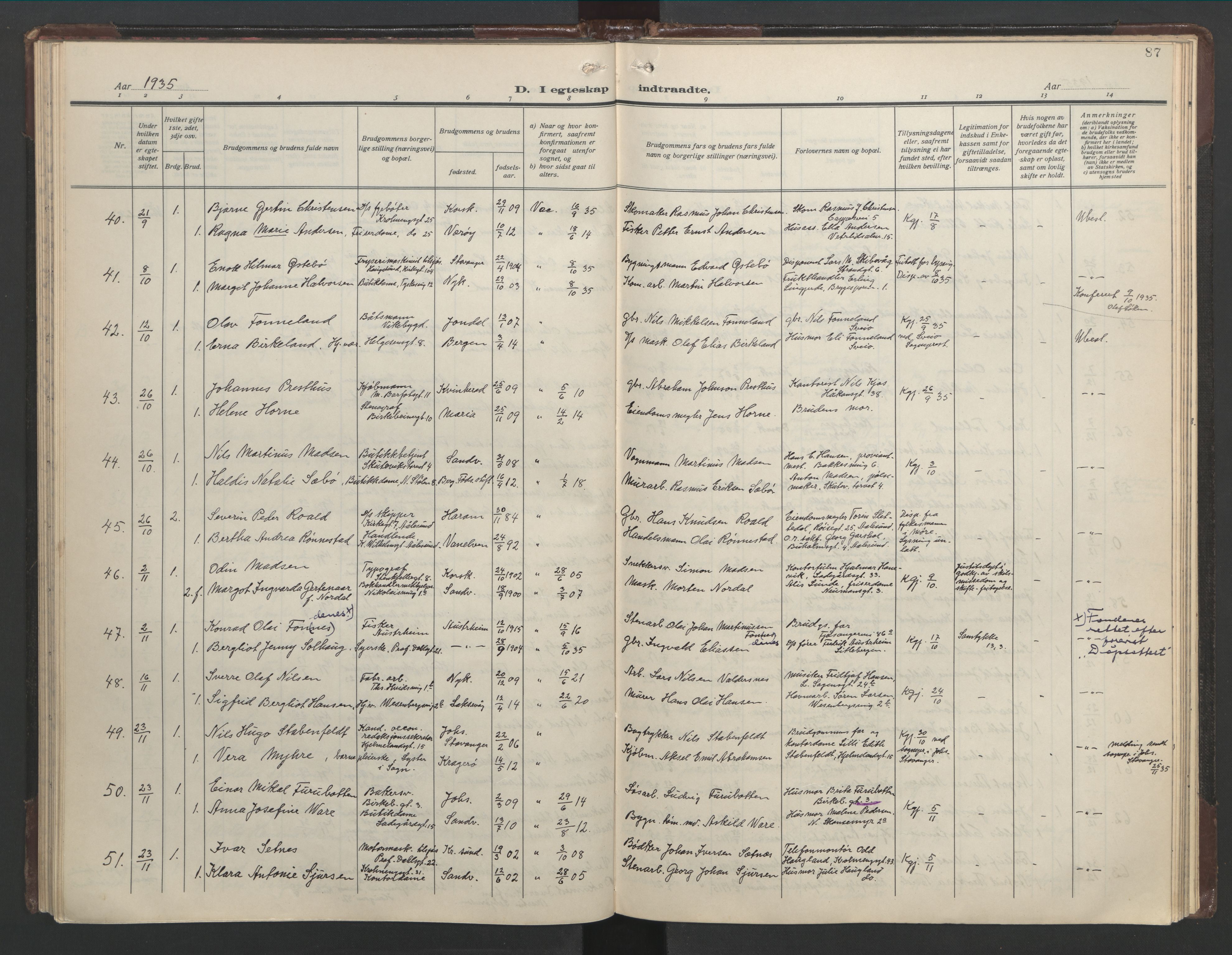 Mariakirken Sokneprestembete, AV/SAB-A-76901/H/Hab/L0011: Parish register (copy) no. A 11, 1938-1955, p. 86b-87a