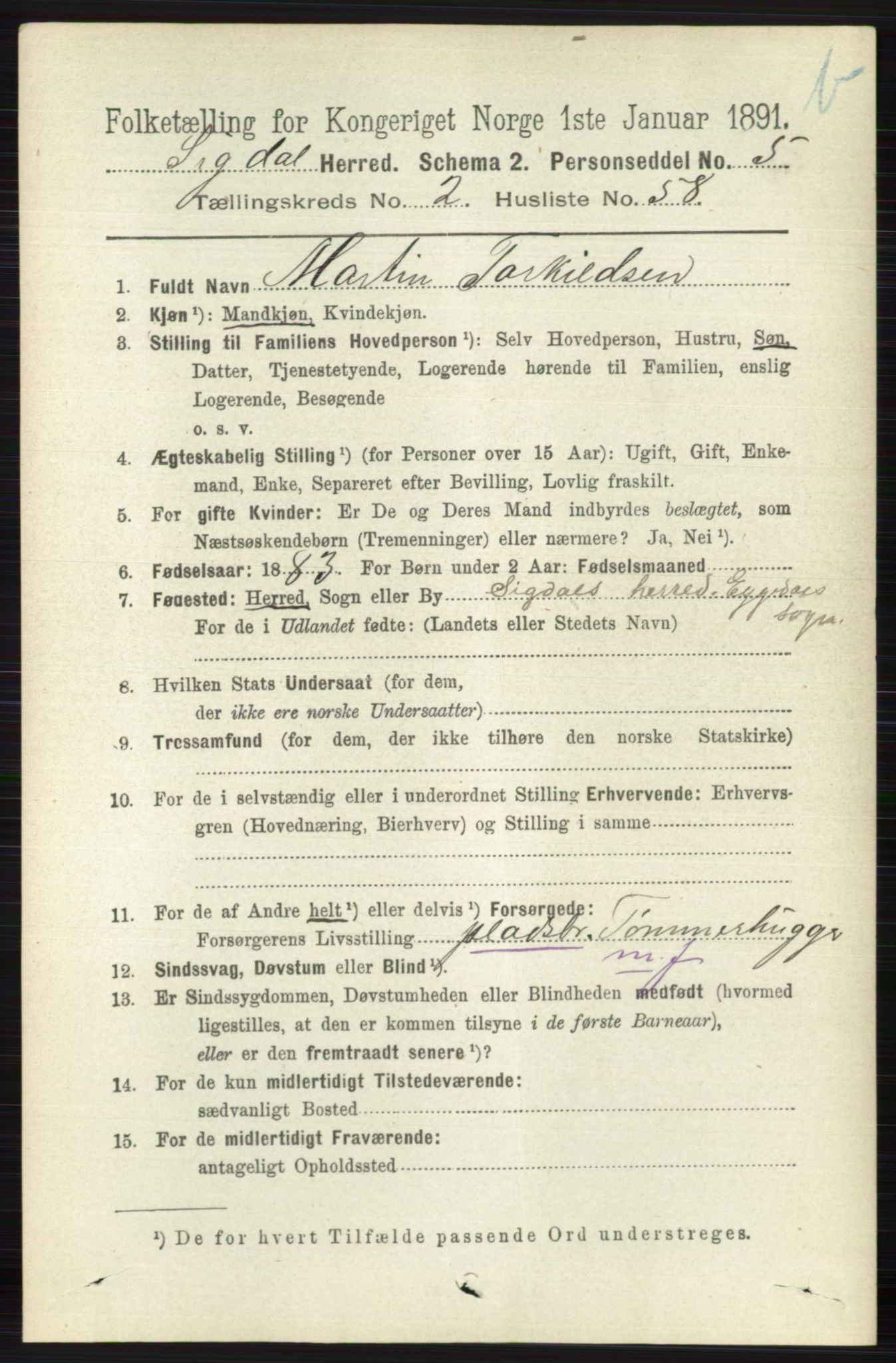 RA, 1891 census for 0621 Sigdal, 1891, p. 4240