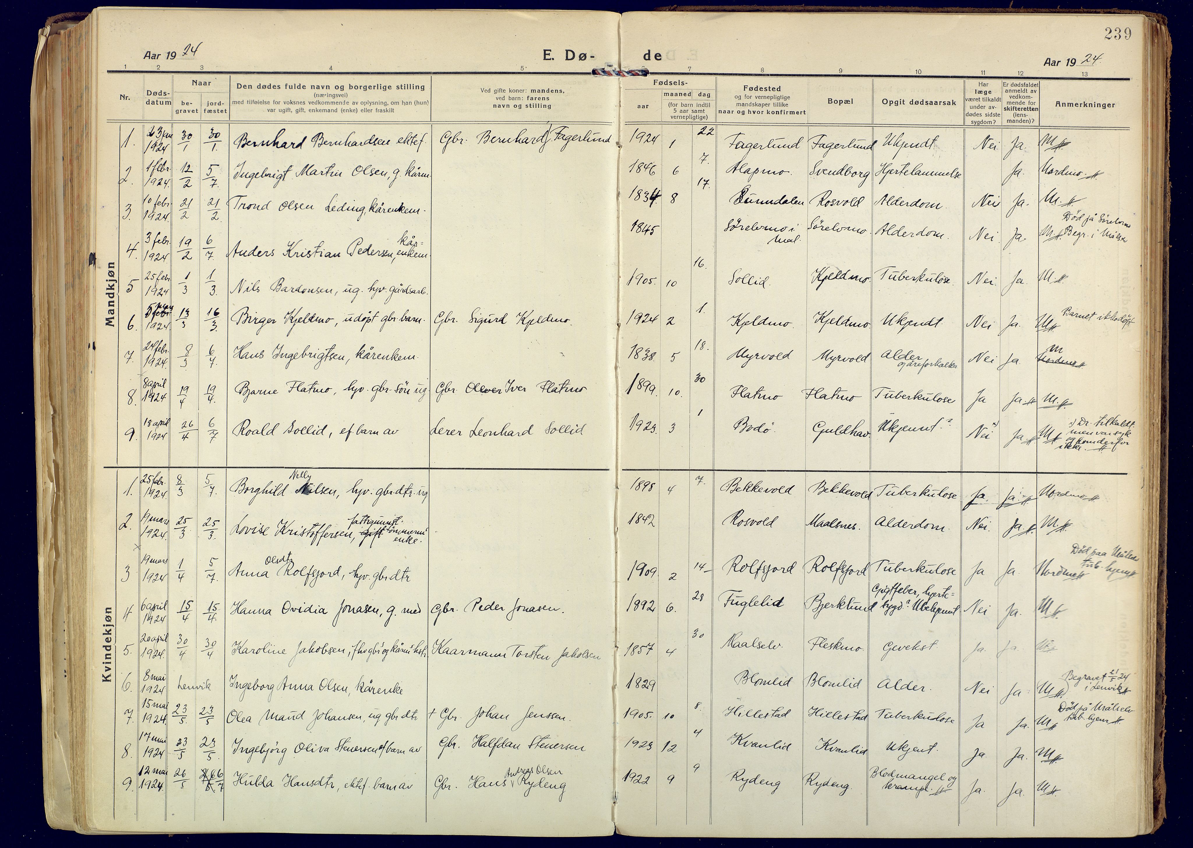 Målselv sokneprestembete, SATØ/S-1311/G/Ga/Gaa/L0014kirke: Parish register (official) no. 14, 1919-1932, p. 239