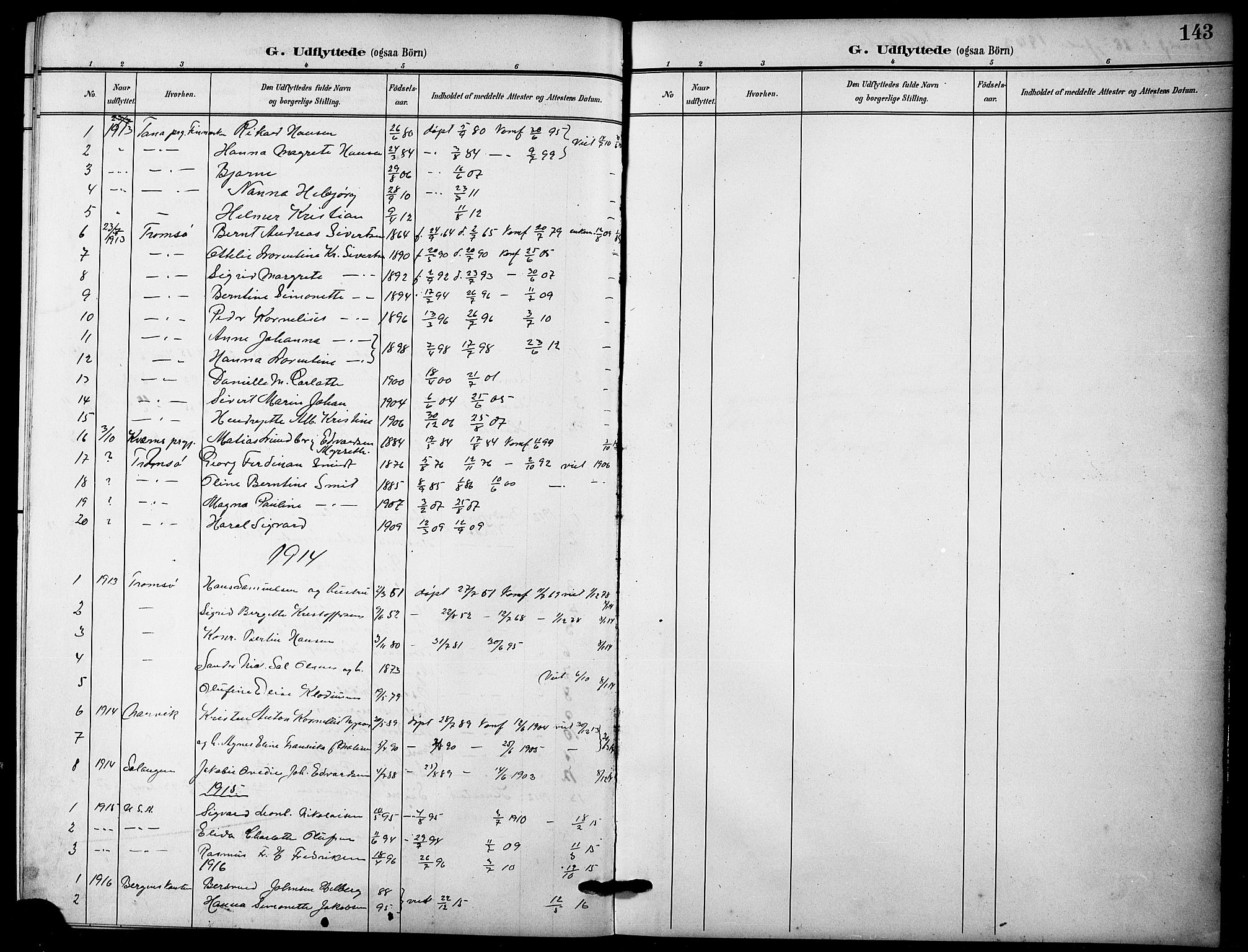 Tranøy sokneprestkontor, AV/SATØ-S-1313/I/Ia/Iab/L0005klokker: Parish register (copy) no. 5, 1902-1919, p. 143