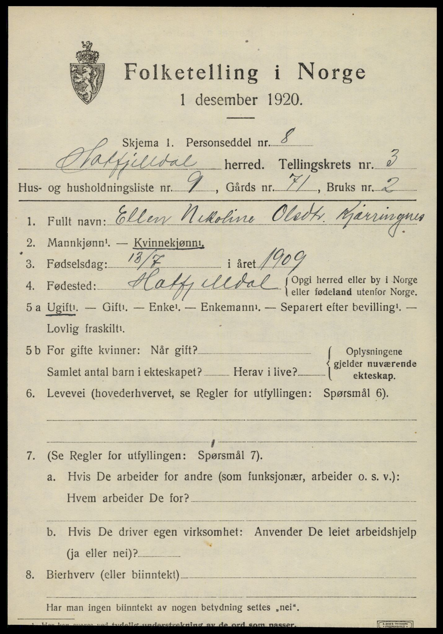 SAT, 1920 census for Hattfjelldal, 1920, p. 938