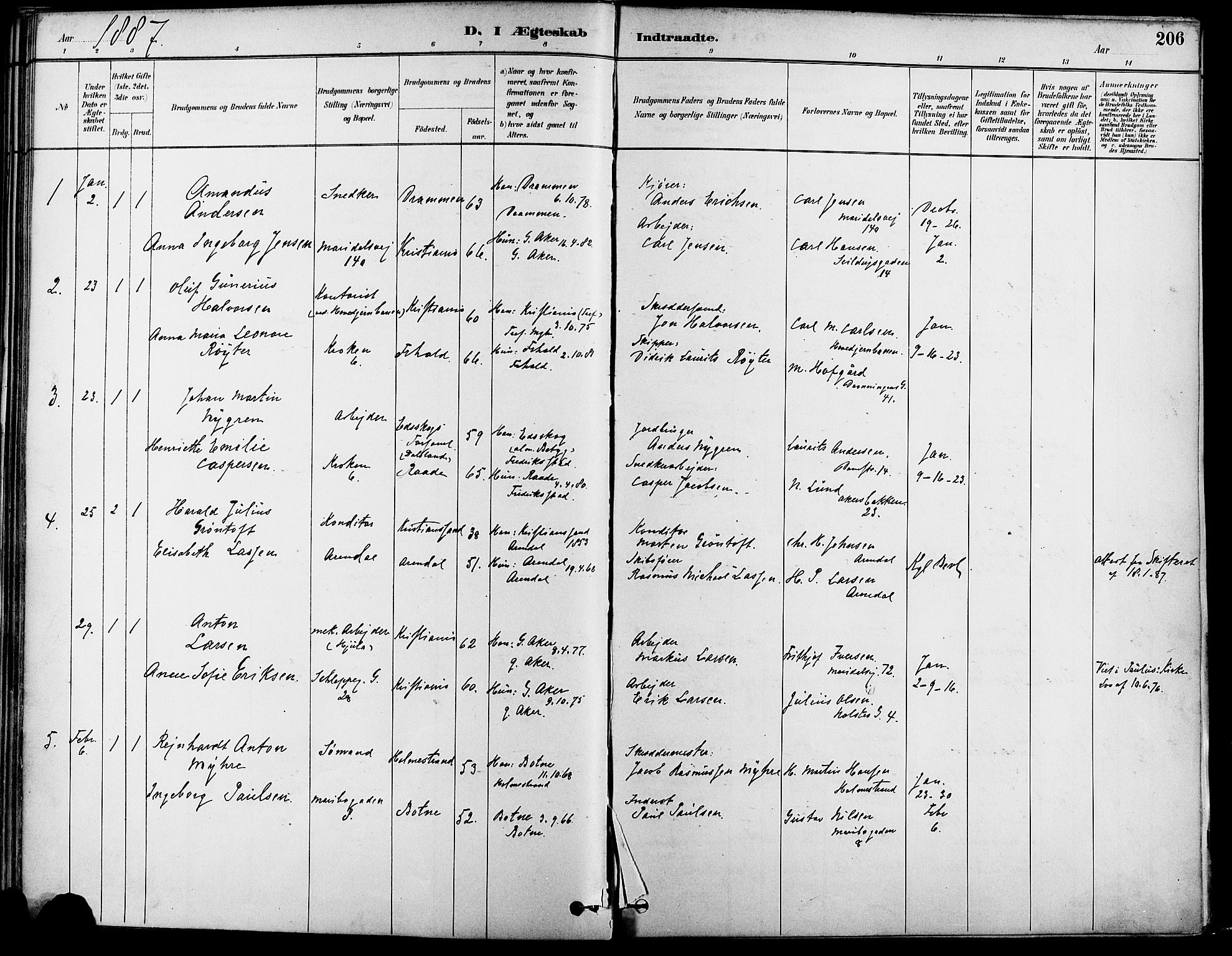 Gamle Aker prestekontor Kirkebøker, SAO/A-10617a/F/L0007: Parish register (official) no. 7, 1882-1890, p. 206