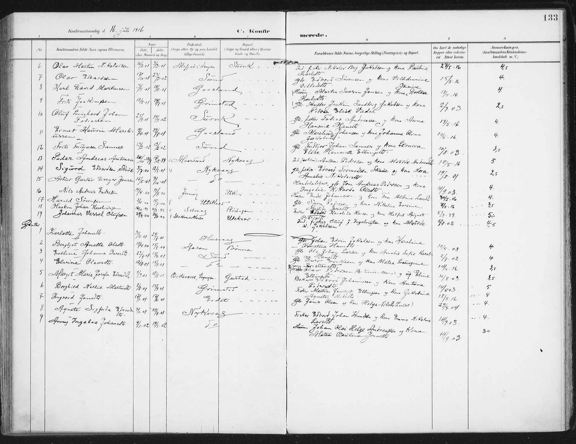 Ministerialprotokoller, klokkerbøker og fødselsregistre - Nordland, SAT/A-1459/892/L1321: Parish register (official) no. 892A02, 1902-1918, p. 133