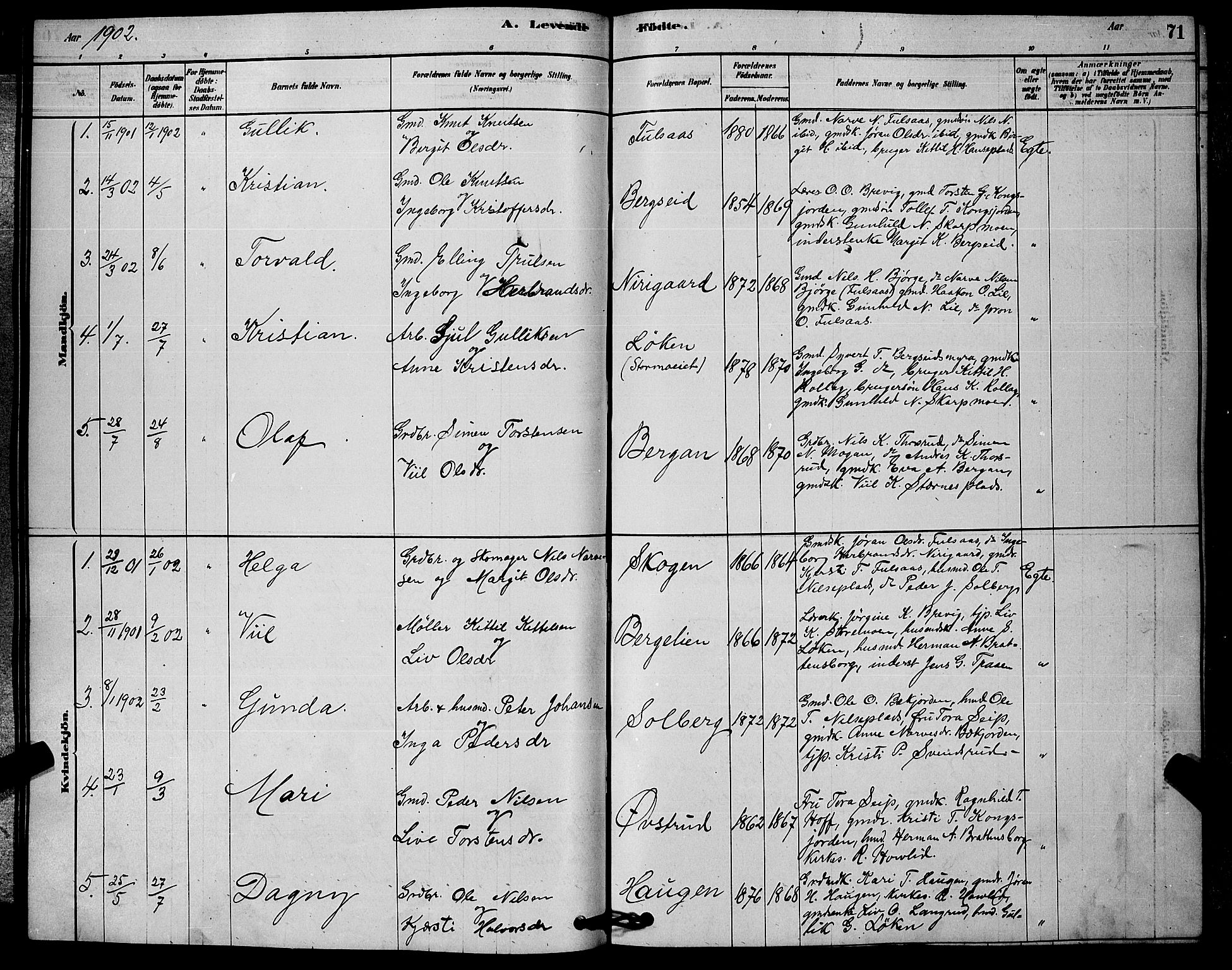 Rollag kirkebøker, SAKO/A-240/G/Ga/L0004: Parish register (copy) no. I 4, 1878-1903, p. 71