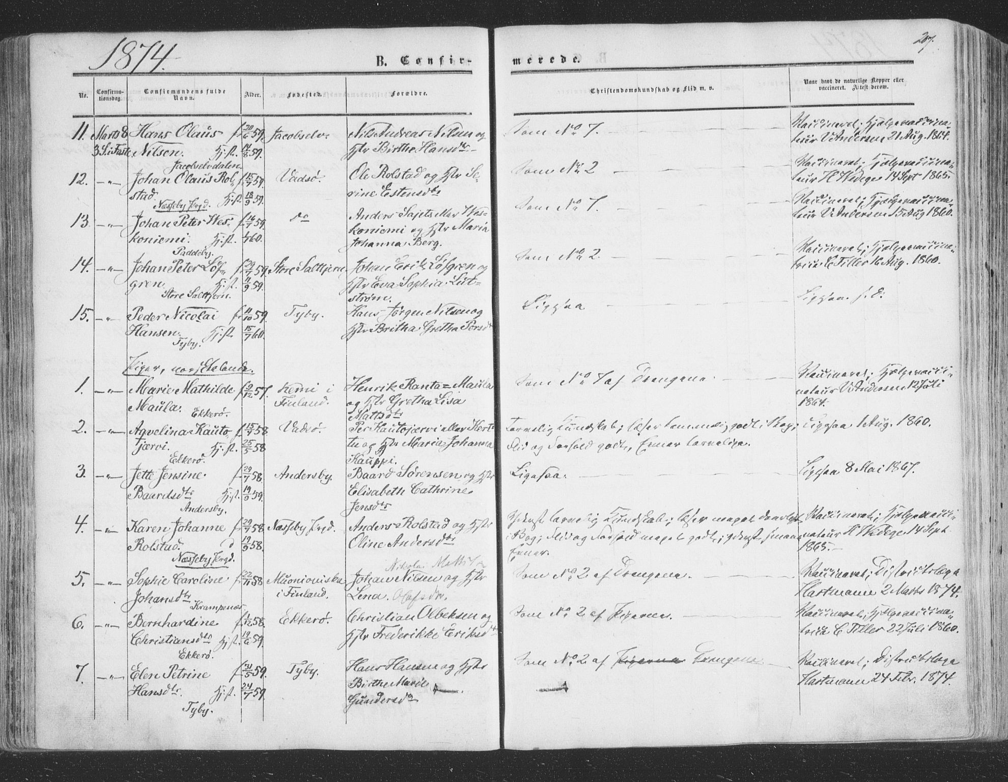 Vadsø sokneprestkontor, SATØ/S-1325/H/Ha/L0004kirke: Parish register (official) no. 4, 1854-1880, p. 207