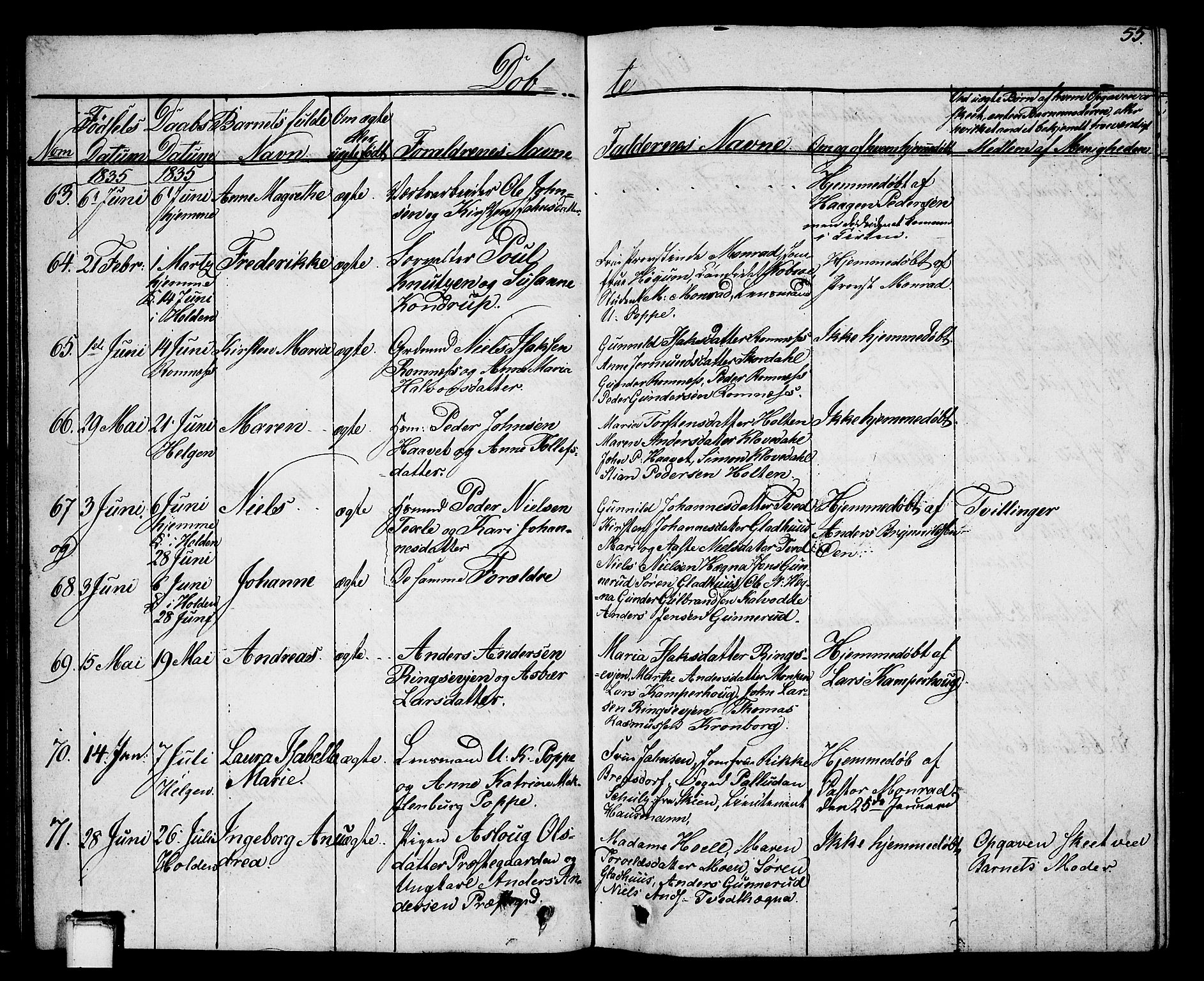 Holla kirkebøker, AV/SAKO-A-272/G/Ga/L0002: Parish register (copy) no. I 2, 1830-1848, p. 55