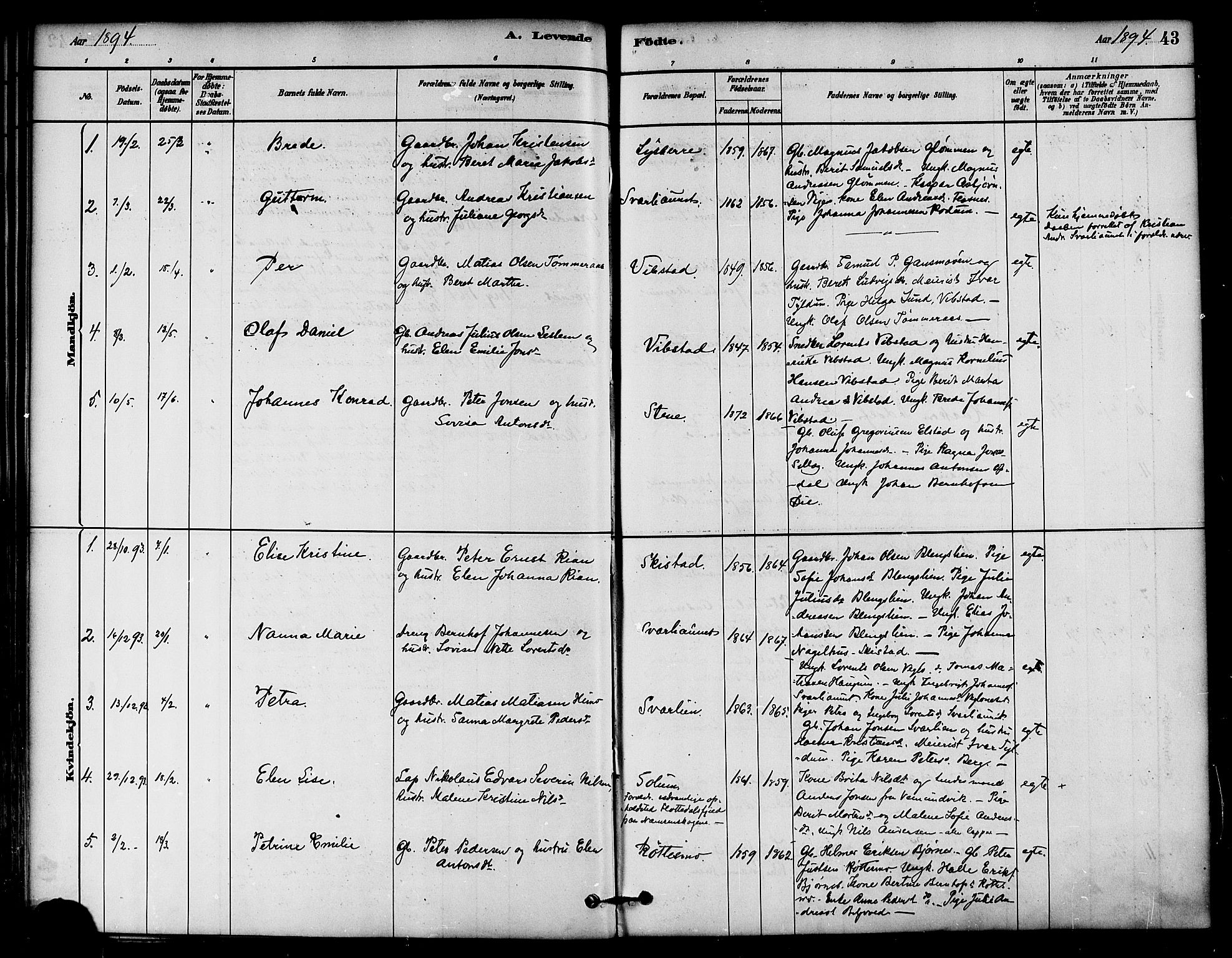 Ministerialprotokoller, klokkerbøker og fødselsregistre - Nord-Trøndelag, SAT/A-1458/764/L0555: Parish register (official) no. 764A10, 1881-1896, p. 43