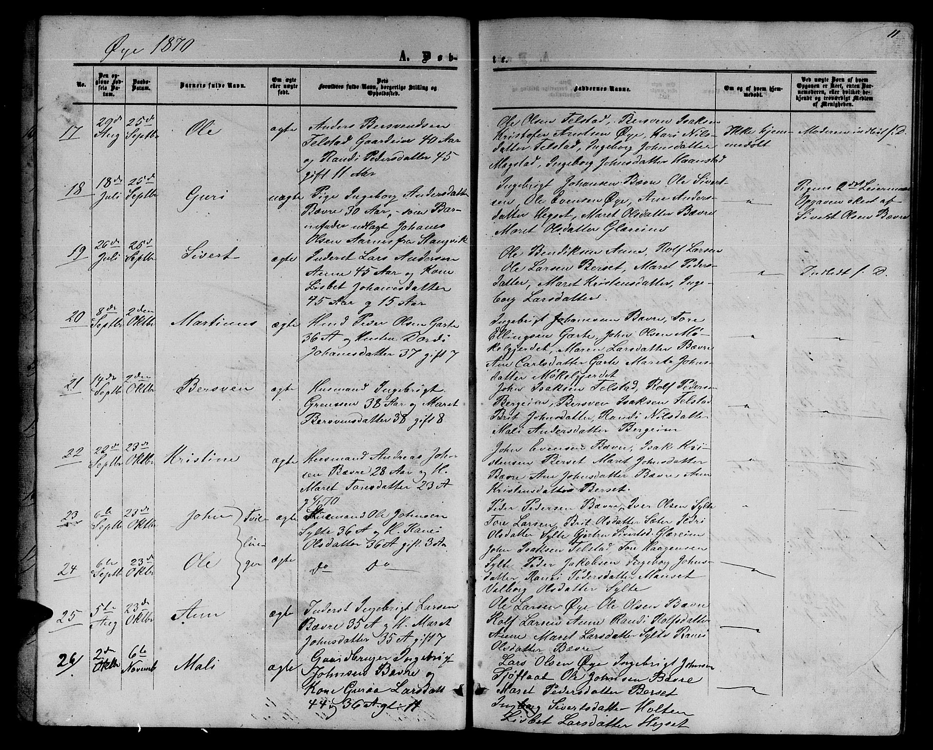 Ministerialprotokoller, klokkerbøker og fødselsregistre - Møre og Romsdal, SAT/A-1454/595/L1051: Parish register (copy) no. 595C03, 1866-1891, p. 11