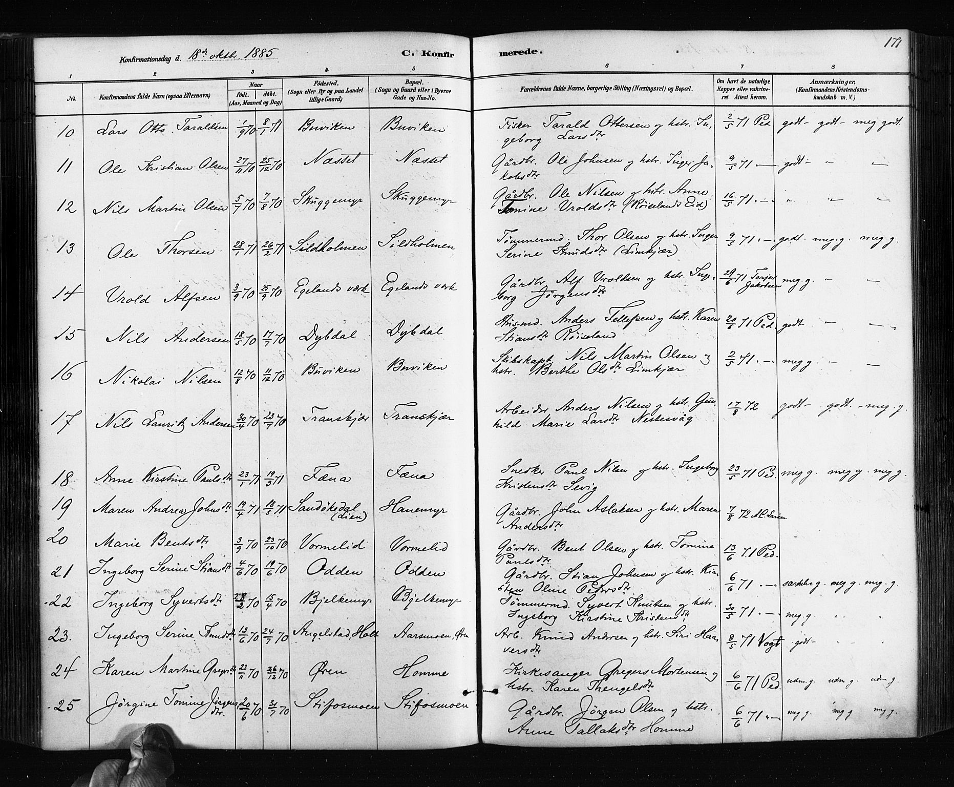 Søndeled sokneprestkontor, AV/SAK-1111-0038/F/Fa/L0004: Parish register (official) no. A 4, 1880-1889, p. 171