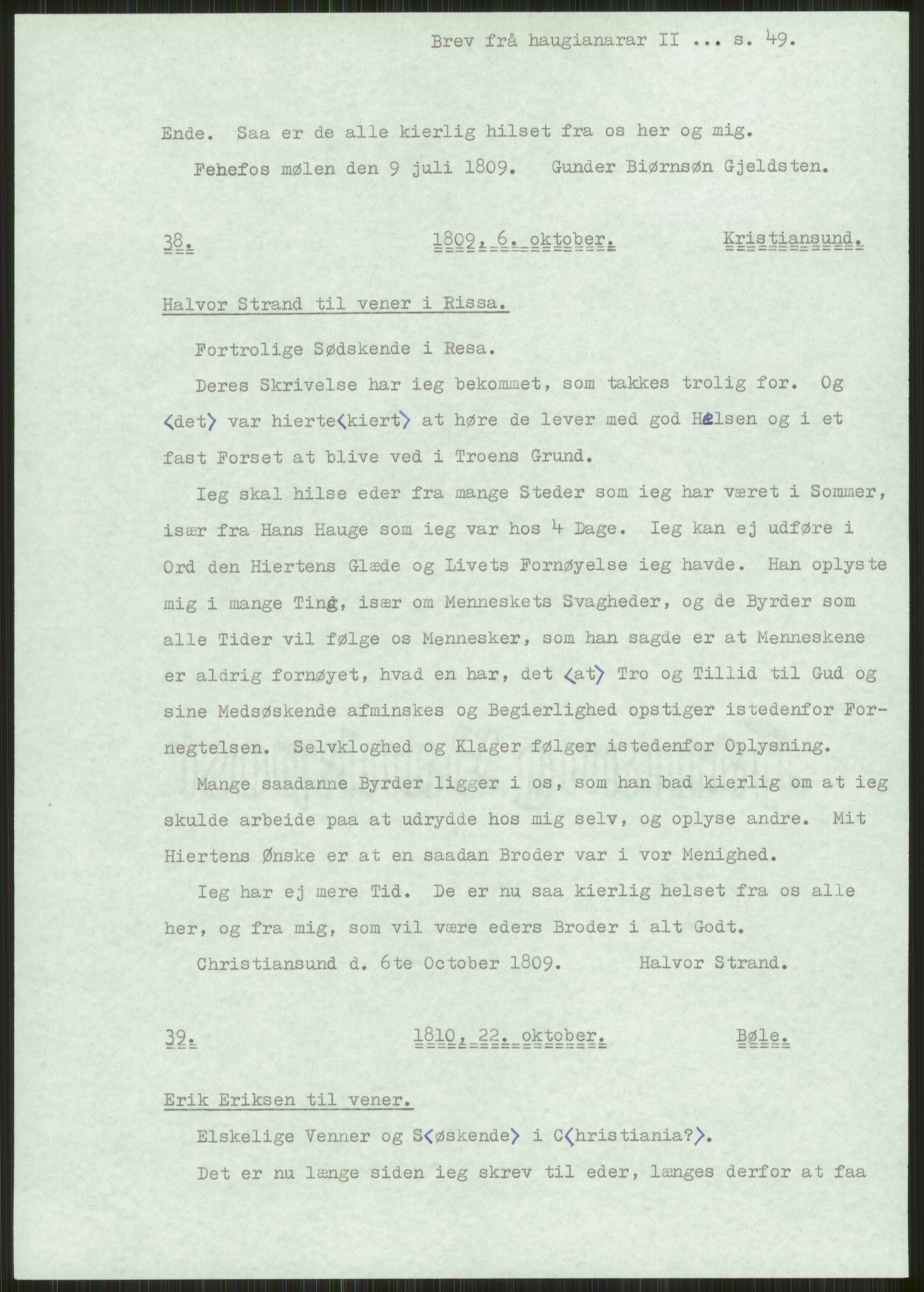 Samlinger til kildeutgivelse, Haugianerbrev, AV/RA-EA-6834/F/L0002: Haugianerbrev II: 1805-1821, 1805-1821, p. 49