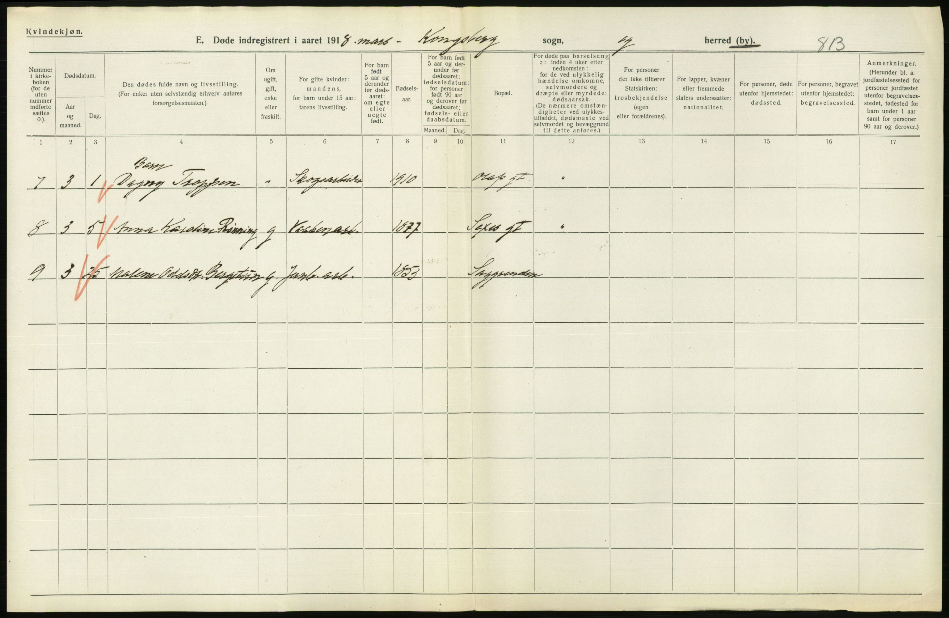 Statistisk sentralbyrå, Sosiodemografiske emner, Befolkning, AV/RA-S-2228/D/Df/Dfb/Dfbh/L0020: Buskerud fylke: Døde. Bygder og byer., 1918, p. 674