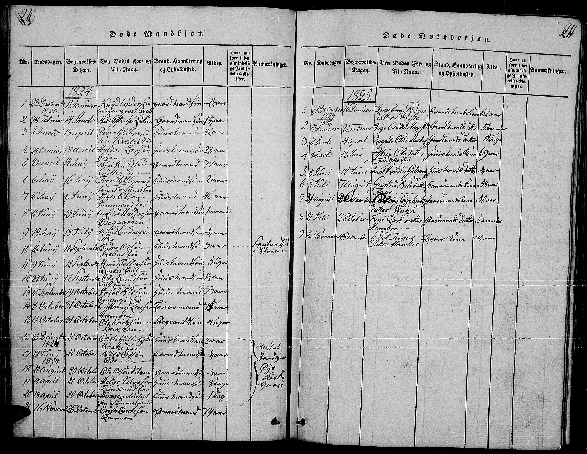 Slidre prestekontor, SAH/PREST-134/H/Ha/Hab/L0001: Parish register (copy) no. 1, 1814-1838, p. 210-211