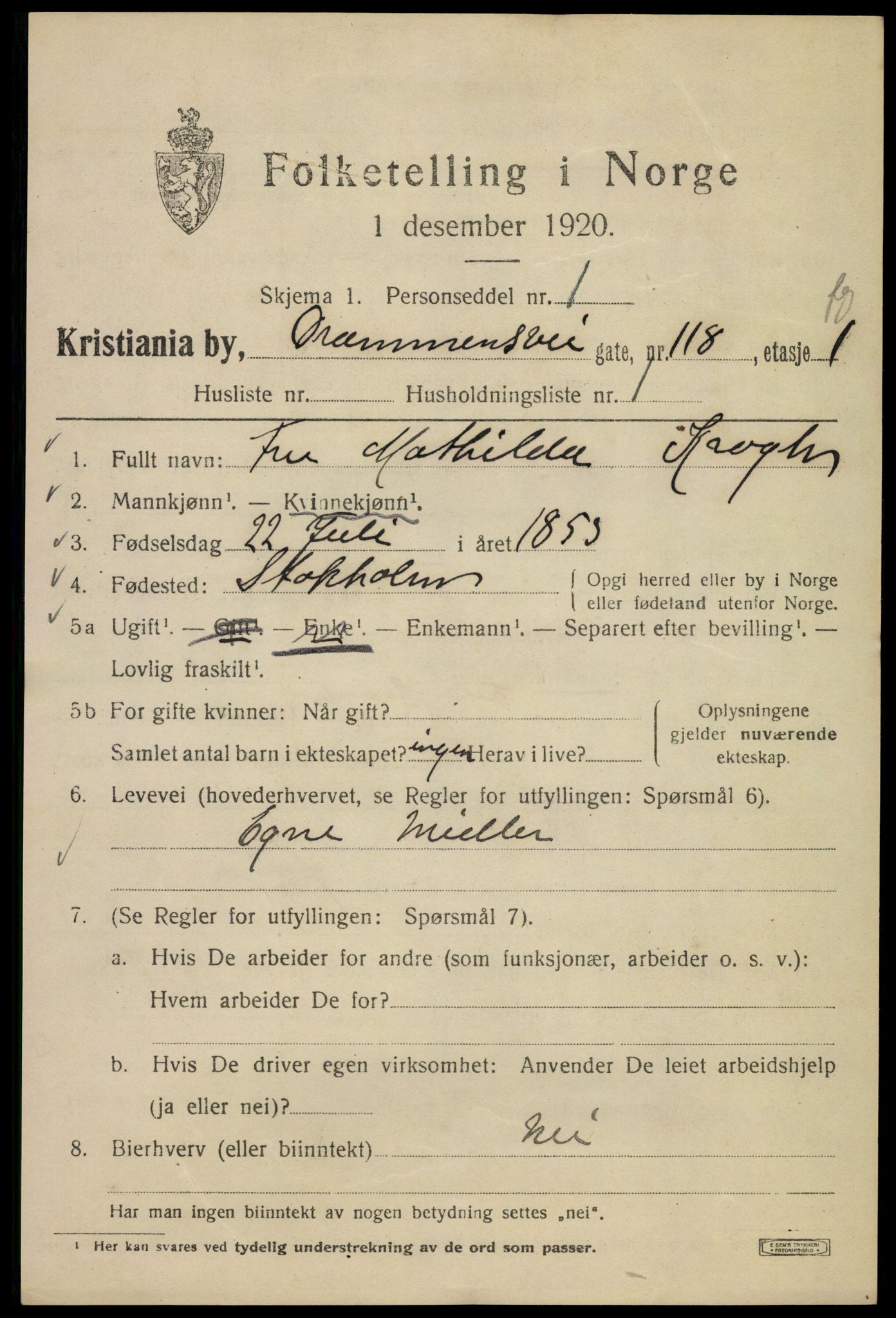 SAO, 1920 census for Kristiania, 1920, p. 203393