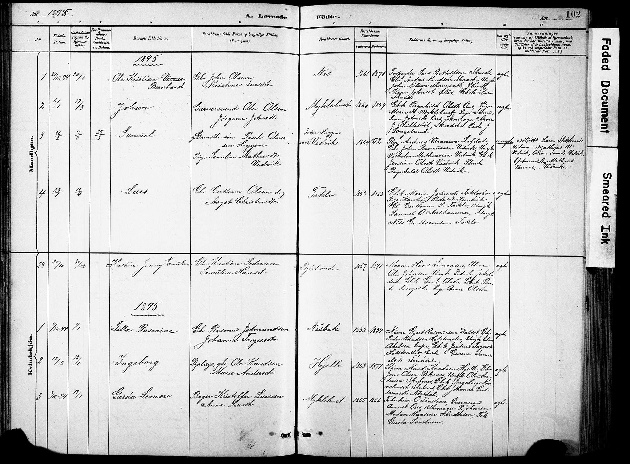 Eid sokneprestembete, AV/SAB-A-82301/H/Hab/Habb/L0002: Parish register (copy) no. B 2, 1882-1907, p. 102