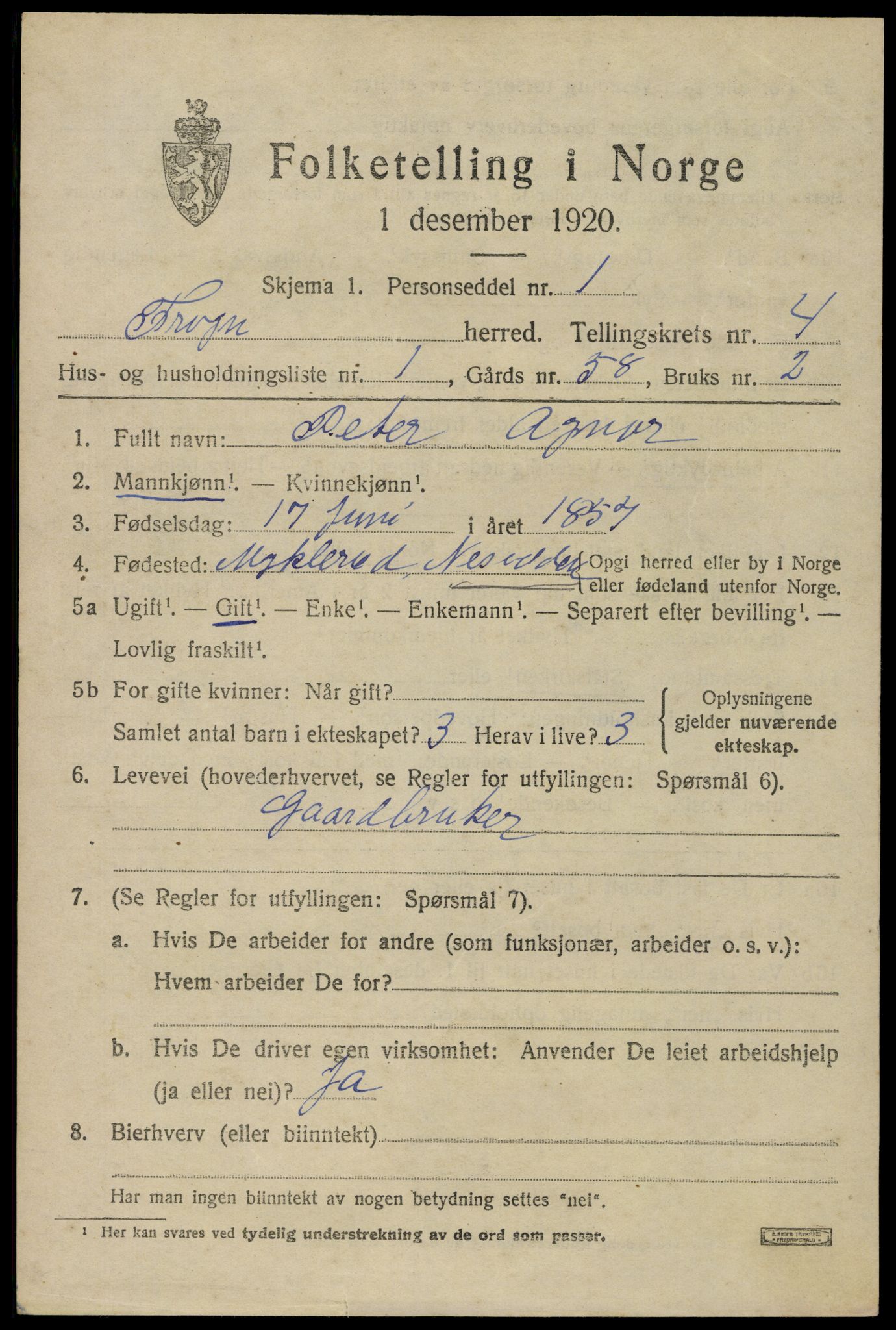 SAO, 1920 census for Frogn, 1920, p. 5549