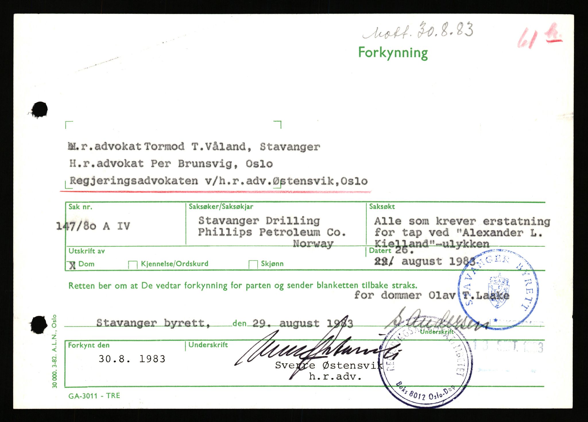 Stavanger byrett, SAST/A-100455/003/F/Fh/Fhb/L0039b: A IV sak nr 147, 1980, p. 787