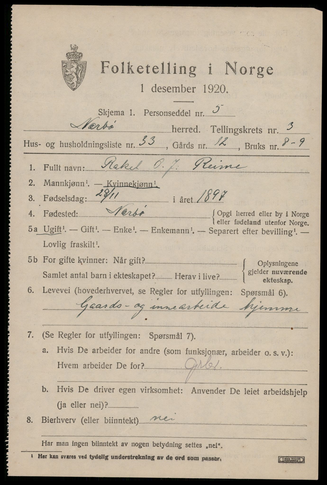 SAST, 1920 census for Nærbø, 1920, p. 2573