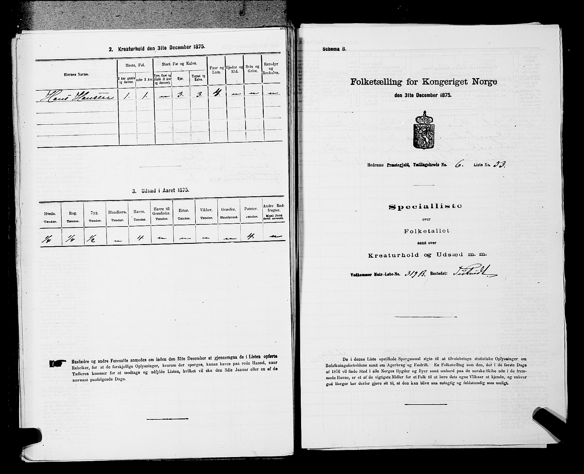 SAKO, 1875 census for 0727P Hedrum, 1875, p. 640