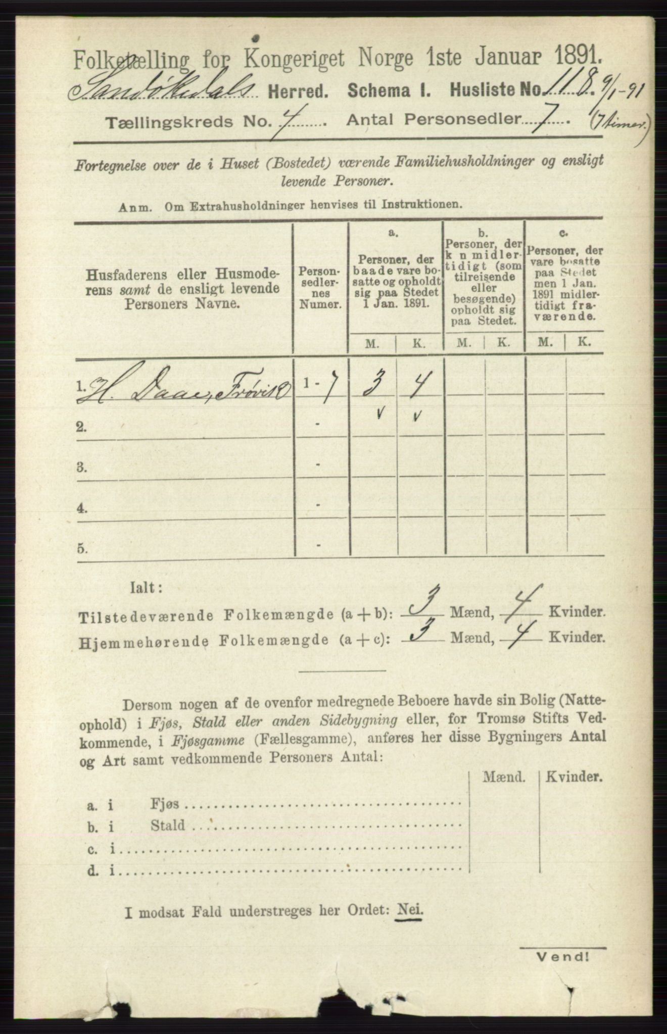 RA, 1891 census for 0816 Sannidal, 1891, p. 1222