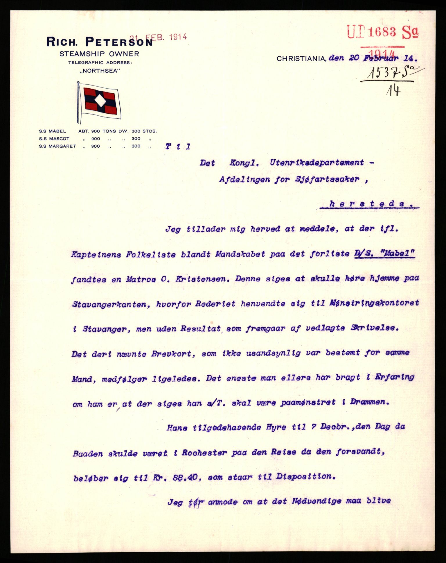 Handelsdepartementet, Sjøfartsavdelingen, 1. sjømannskontor, AV/RA-S-1405/D/Dm/L0010: Forliste skip Lar - Min, 1906-1920, p. 555